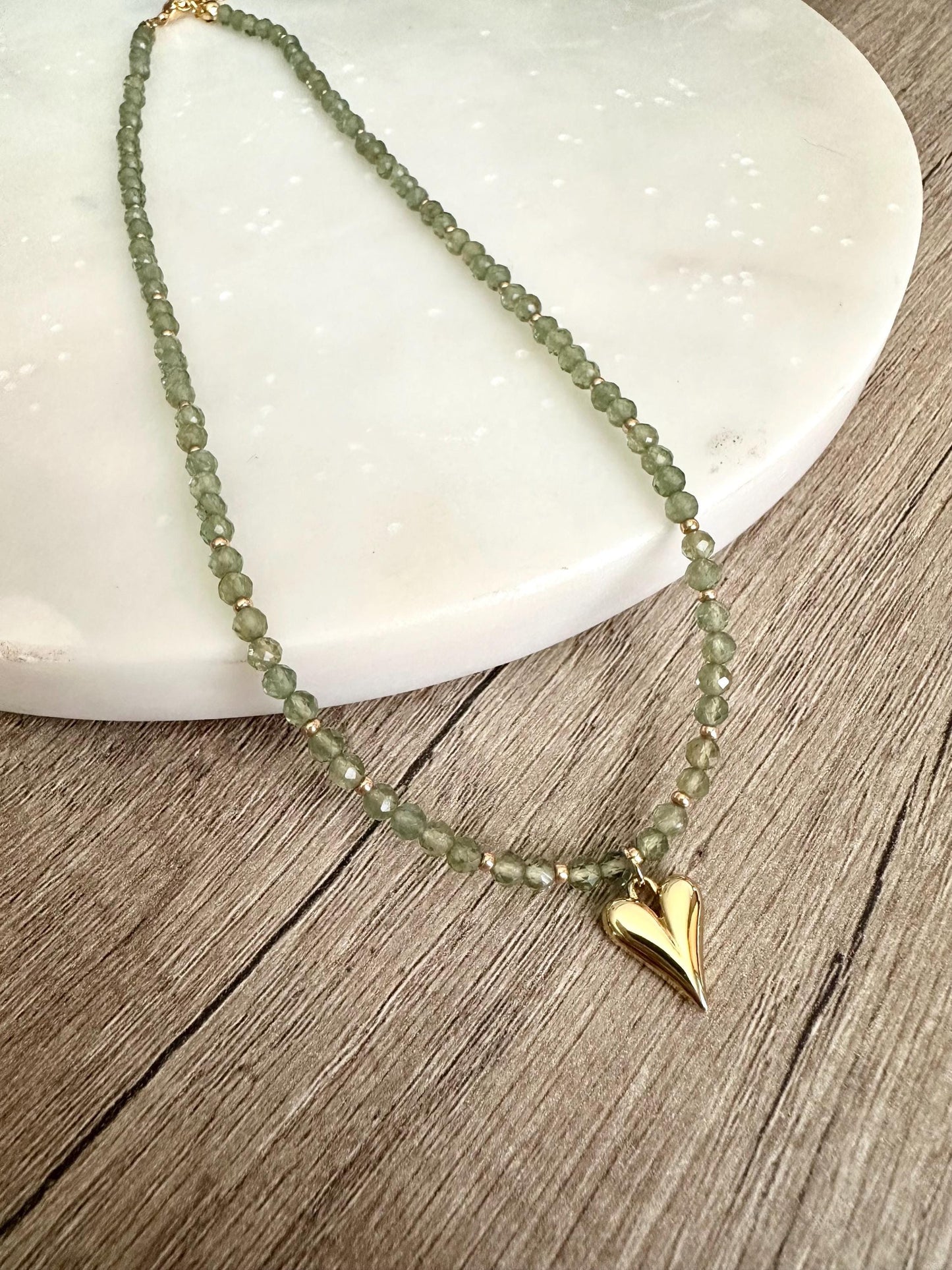 Green Apatite Beaded Heart Necklace -Gift-Wedding-Bridesmaid