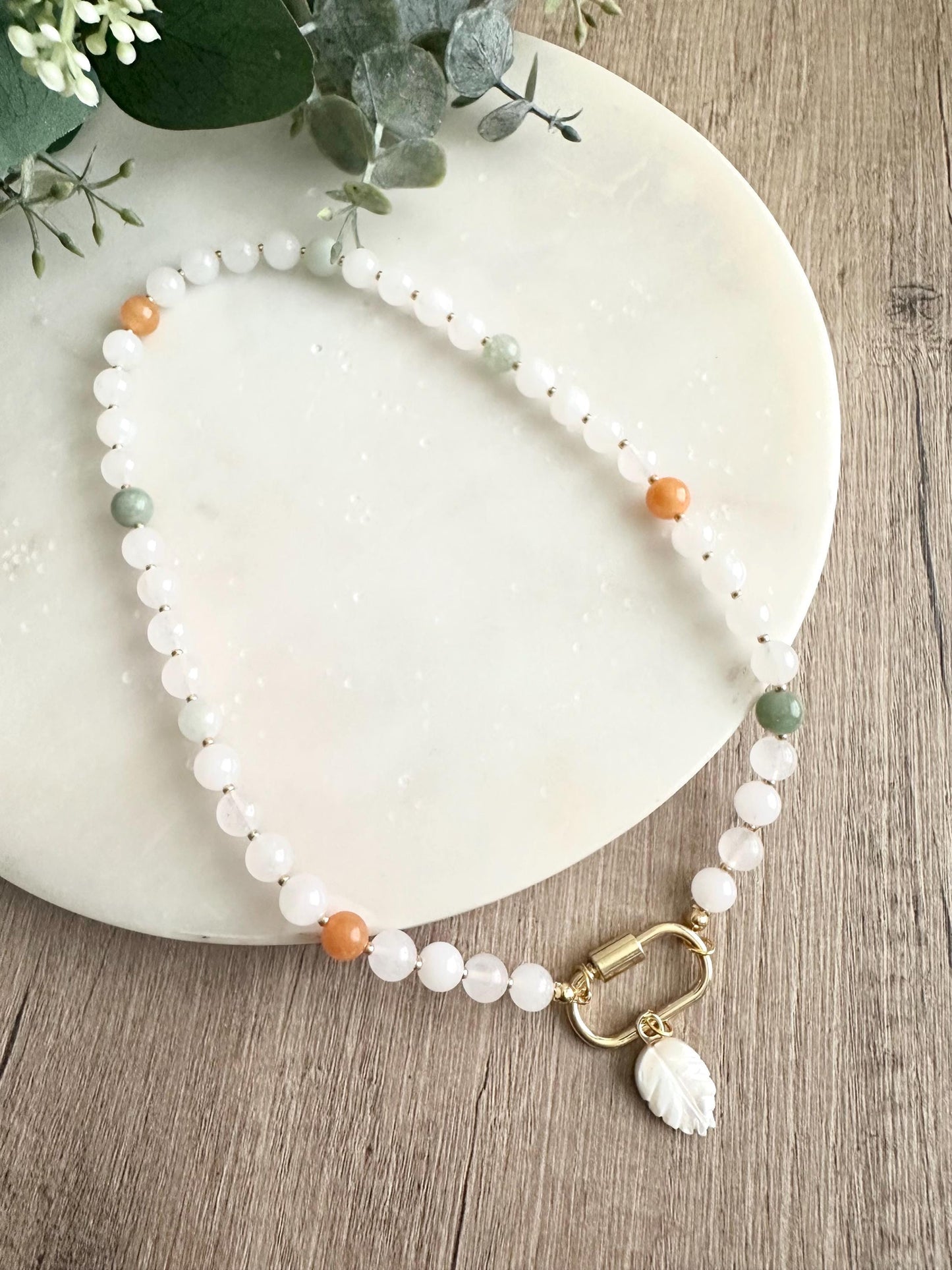 White Leaf Beaded Necklace -Gift-Wedding-Bridesmaid