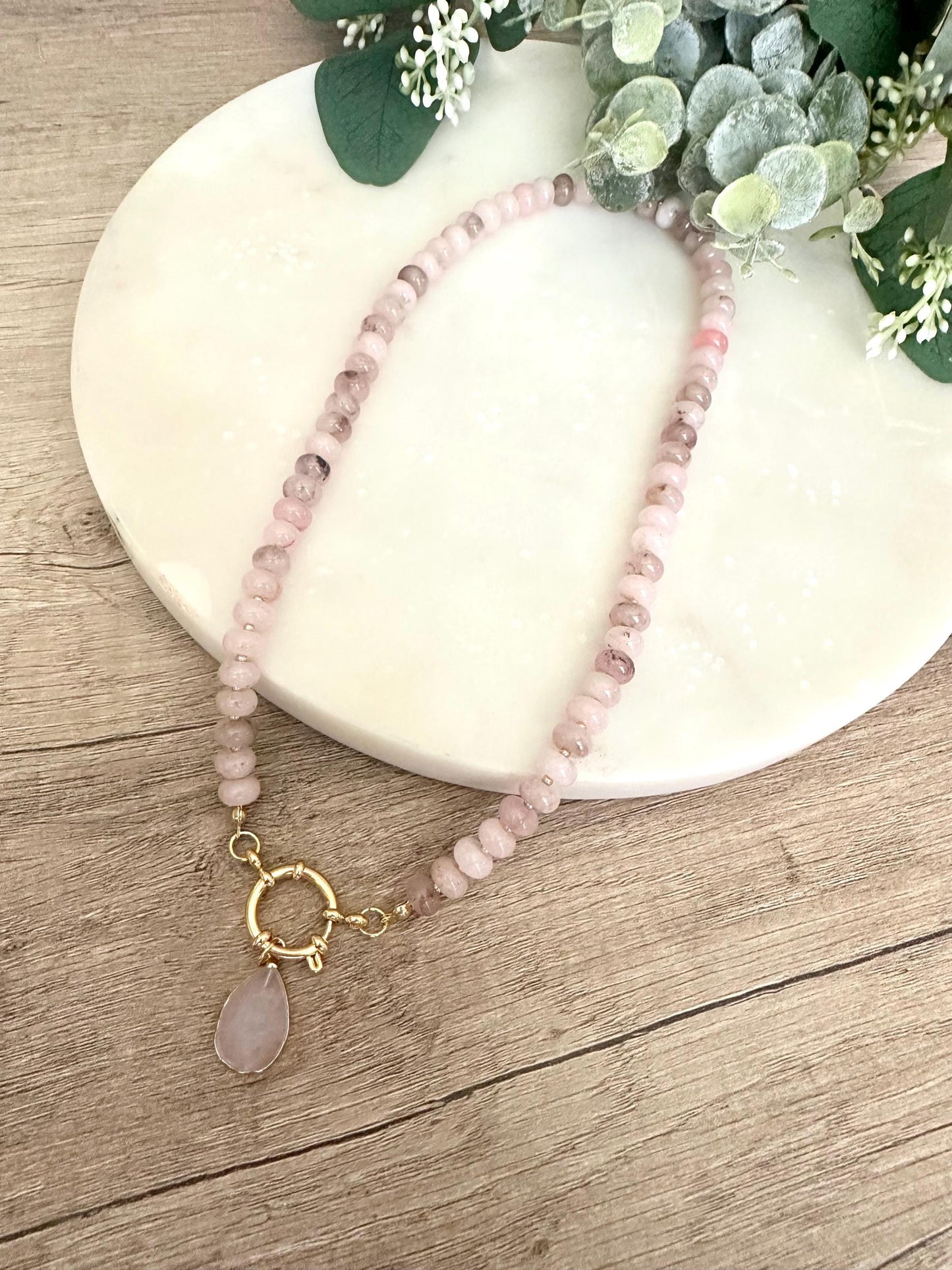 Fall Pink Beaded Necklace -Gift-Wedding-Bridesmaid