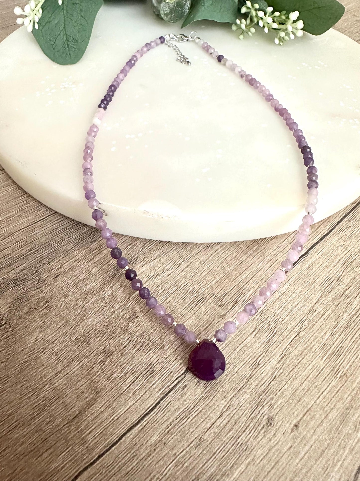 Fall Purple Gradient Lepidolite Beaded Drop Necklace -Gift-Wedding-Bridesmaids