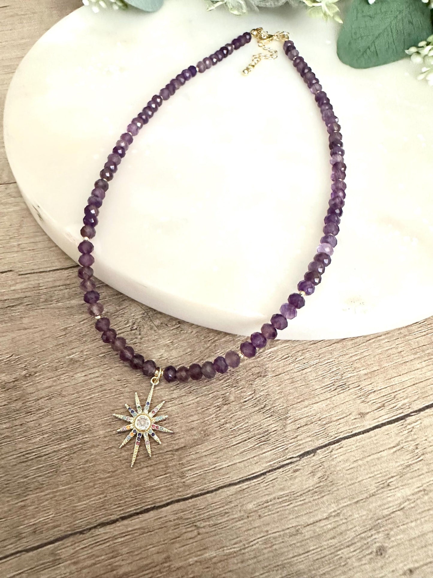 Purple Amethyst Beaded Necklace -Gift-Wedding-Bridesmaid