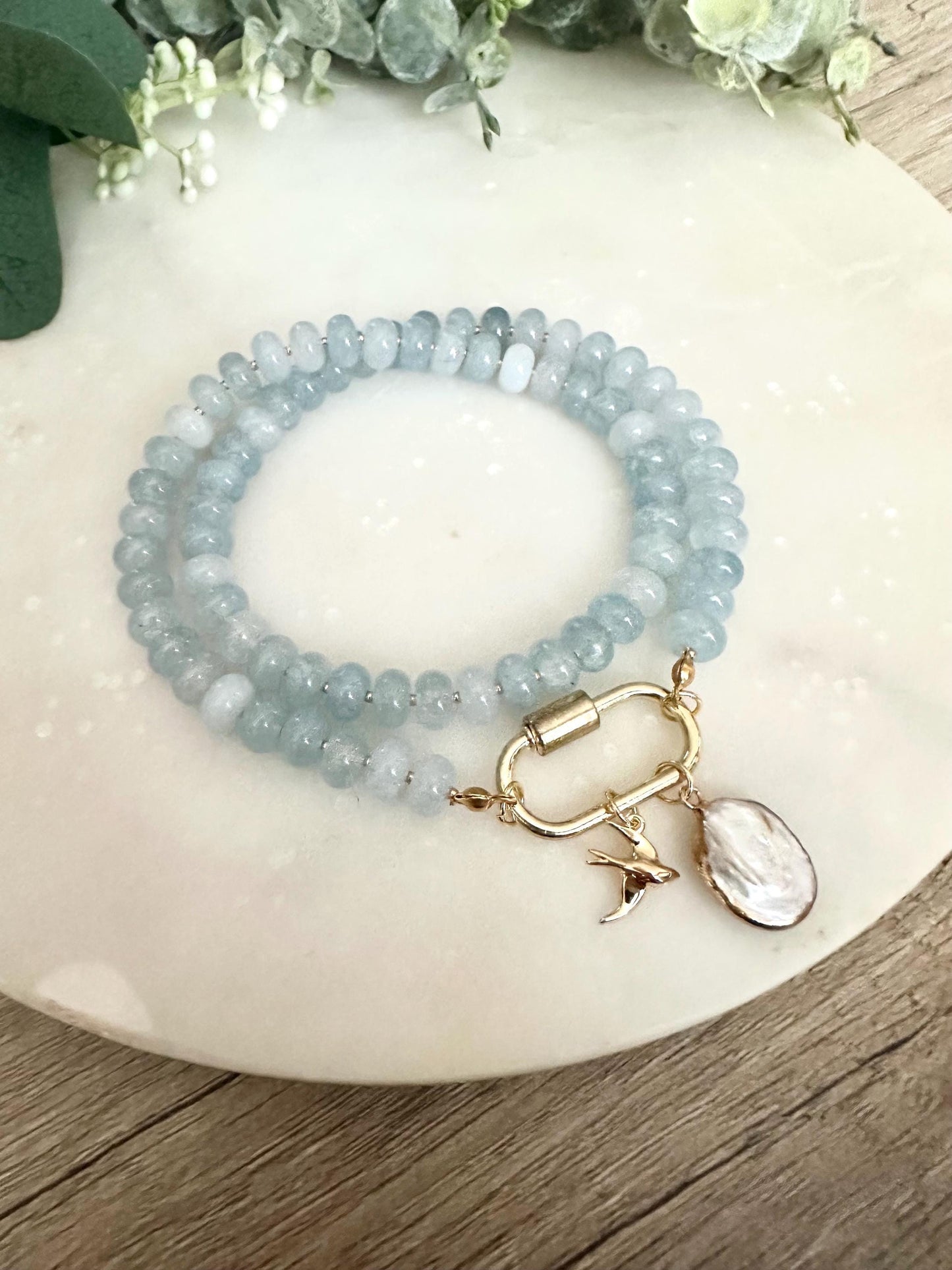 Light Blue Aquamarine Jade Beaded Necklace -Gift-Wedding-Bridesmaid