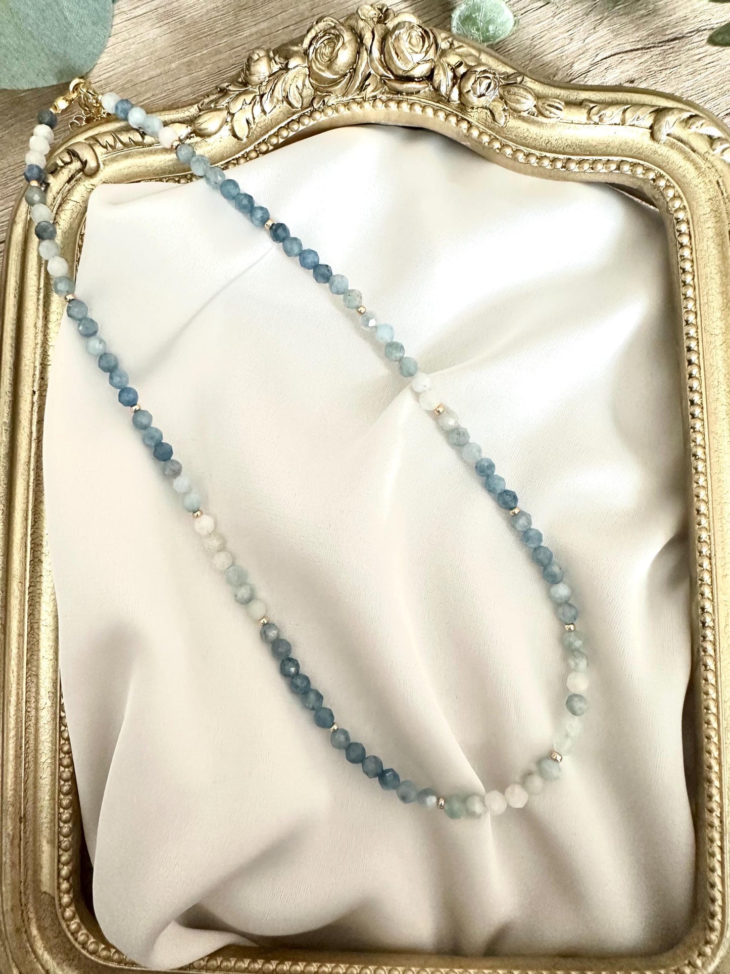 Dainty Aquamarine Necklace • Ombre Blue Gemstone Choker • March Birthstone Jewelry