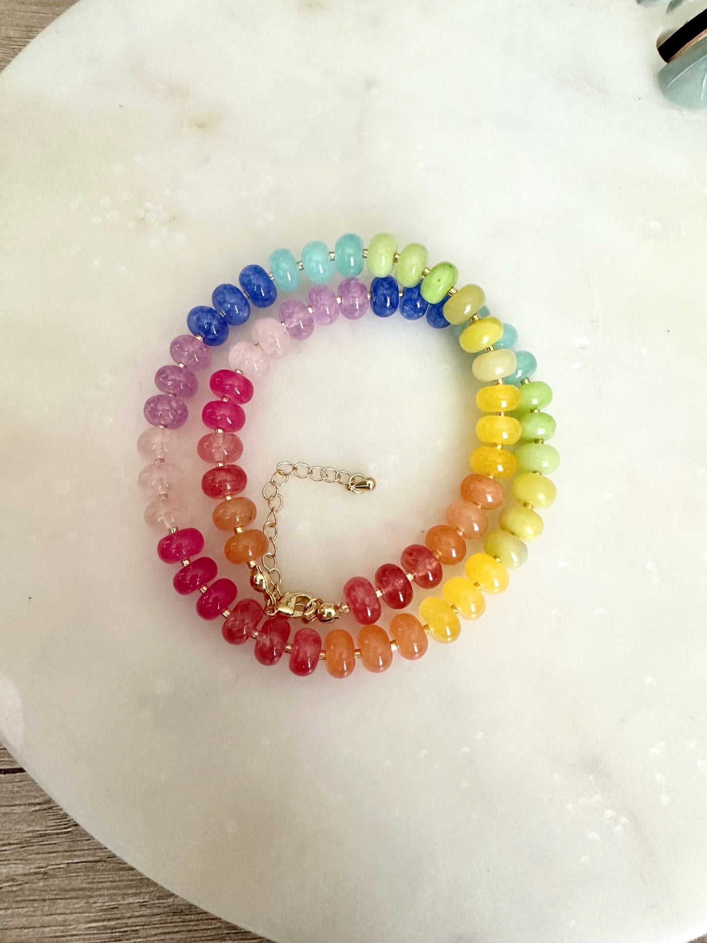 Rainbow Jade Beaded Necklace -Gift-Colorful Necklace-Summer Necklace