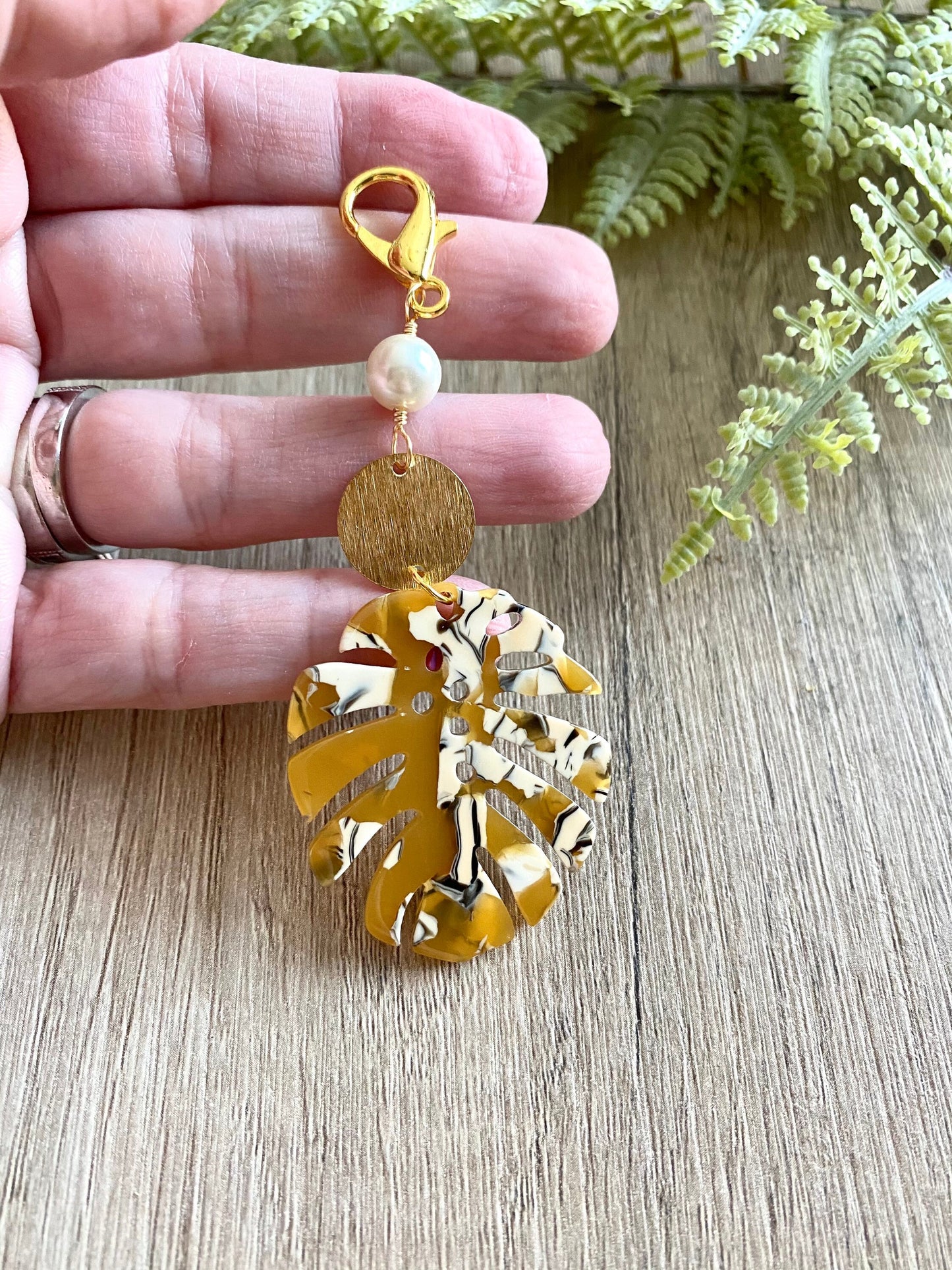 Mustard Tortoise Monstera Leaf Dangle Planner Charm-Gift Idea Midori Fauxdori kiki k Filofax