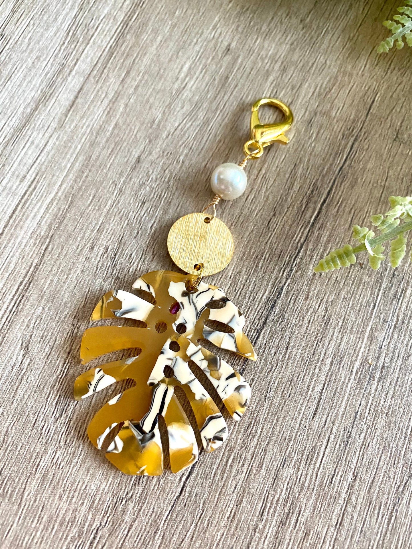 Mustard Tortoise Monstera Leaf Dangle Planner Charm-Gift Idea Midori Fauxdori kiki k Filofax