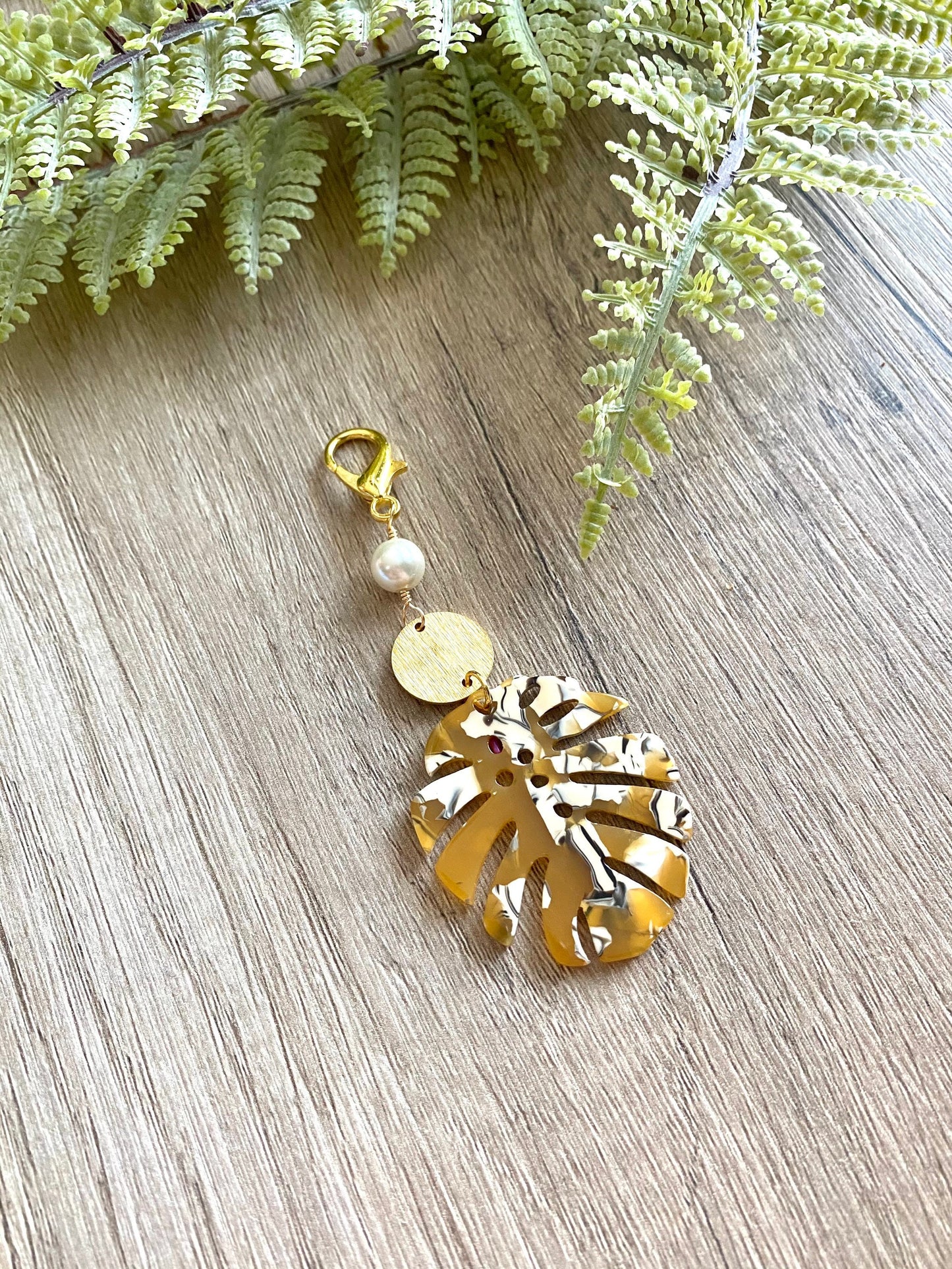 Mustard Tortoise Monstera Leaf Dangle Planner Charm-Gift Idea Midori Fauxdori kiki k Filofax
