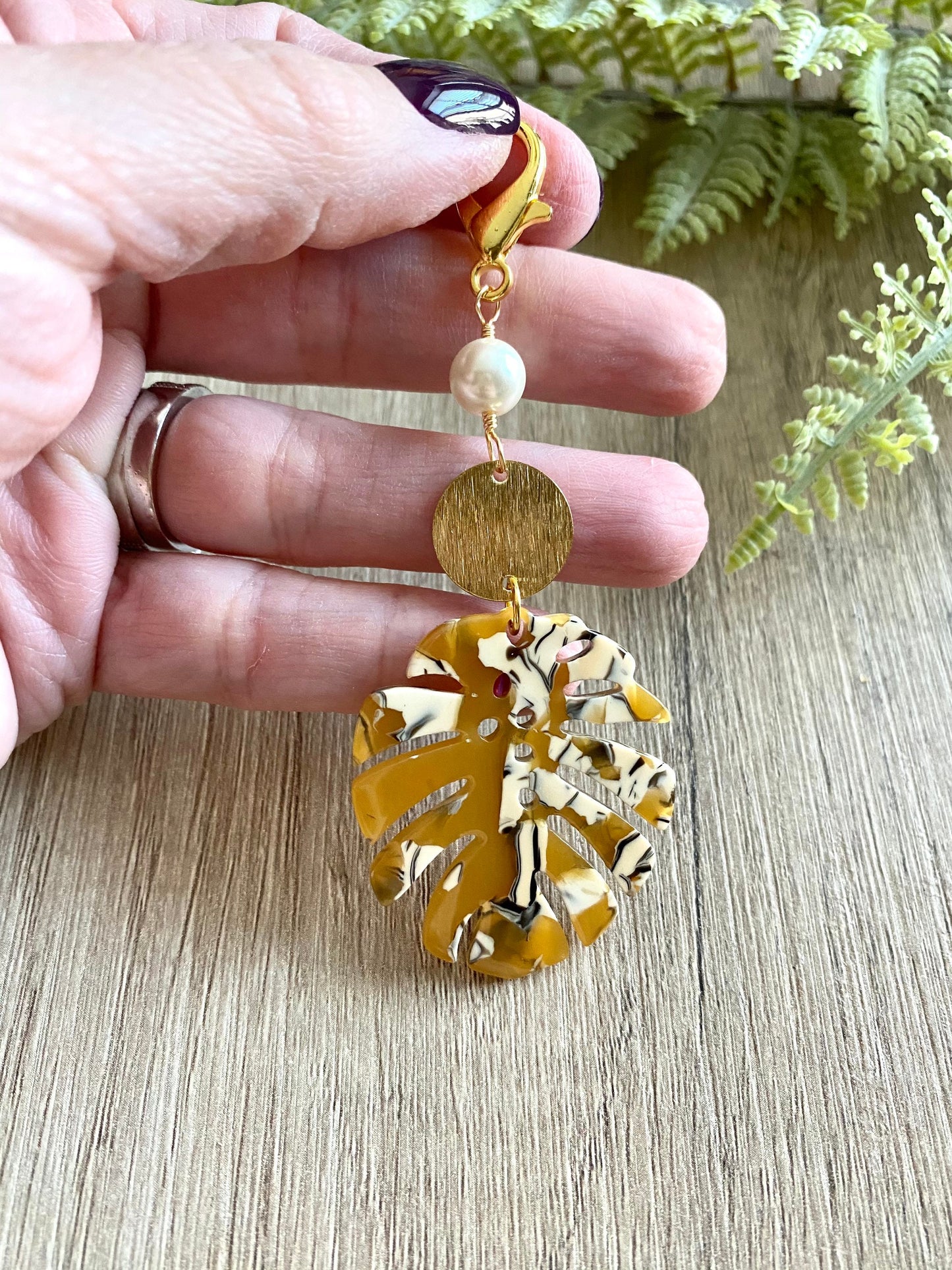 Mustard Tortoise Monstera Leaf Dangle Planner Charm-Gift Idea Midori Fauxdori kiki k Filofax