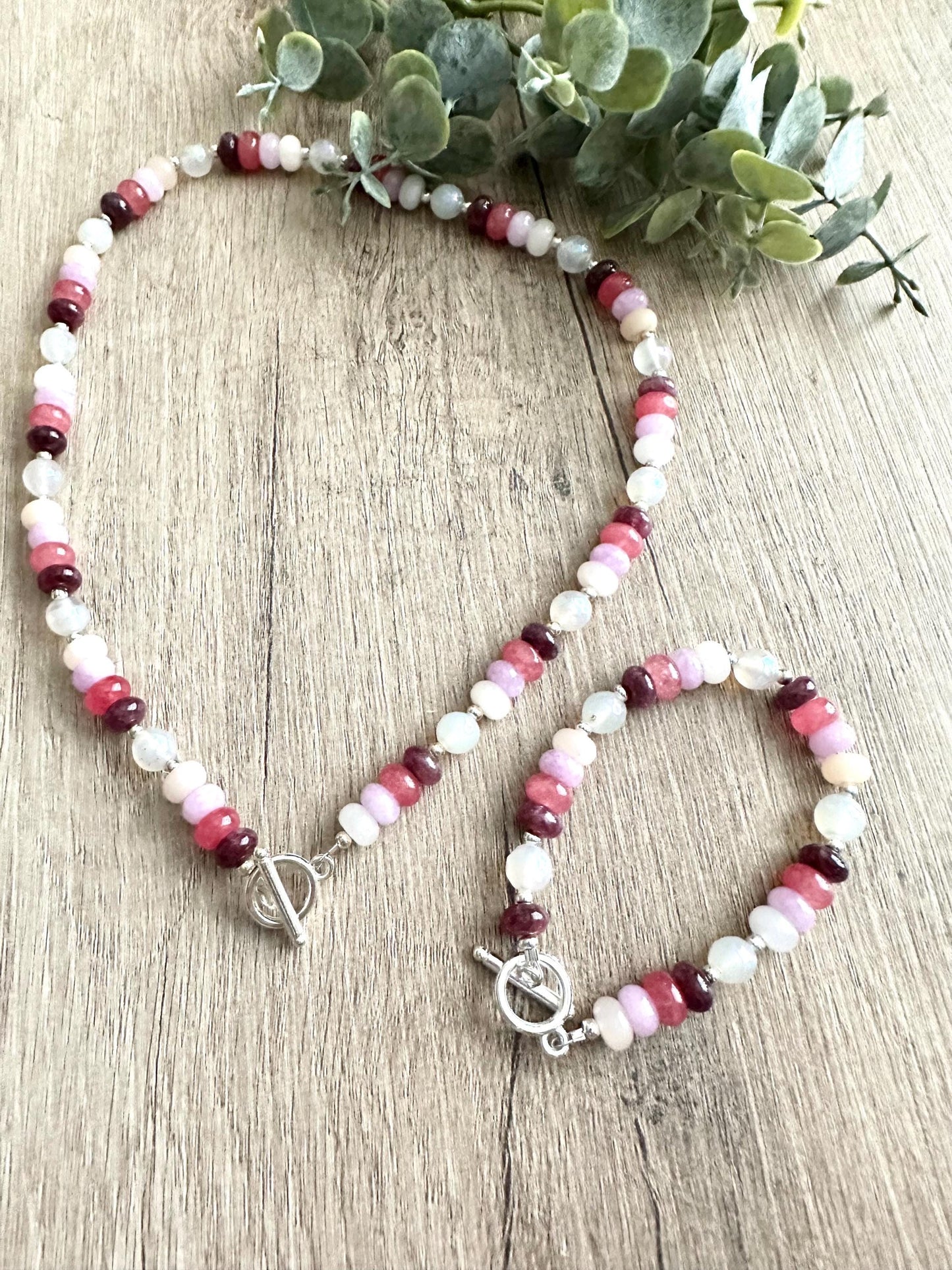 Multishade Pink Beads Necklace and Bracelet Set-Gift-Wedding-Bridesmaid