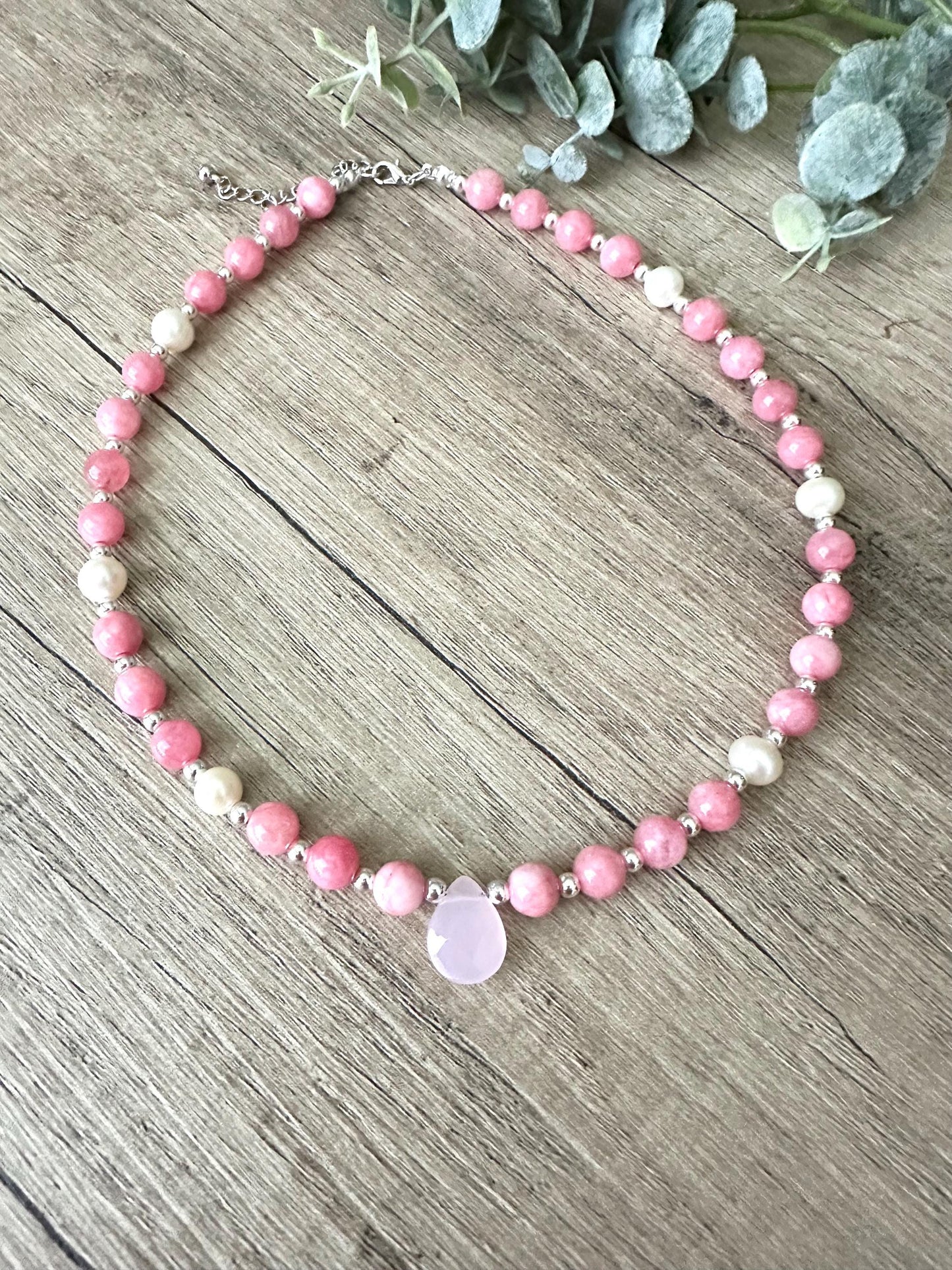 Pink Beaded Drop Necklace -Gift-Wedding-Bridesmaid