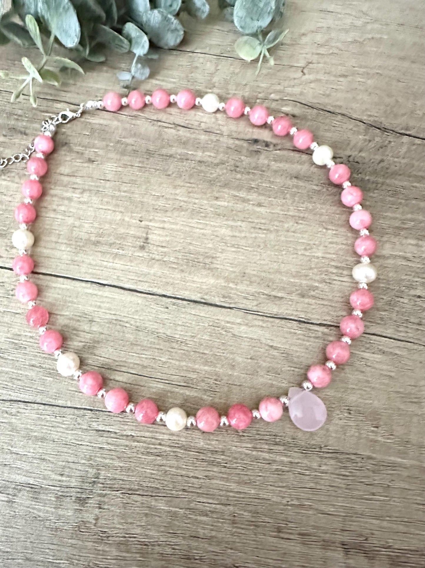 Pink Beaded Drop Necklace -Gift-Wedding-Bridesmaid