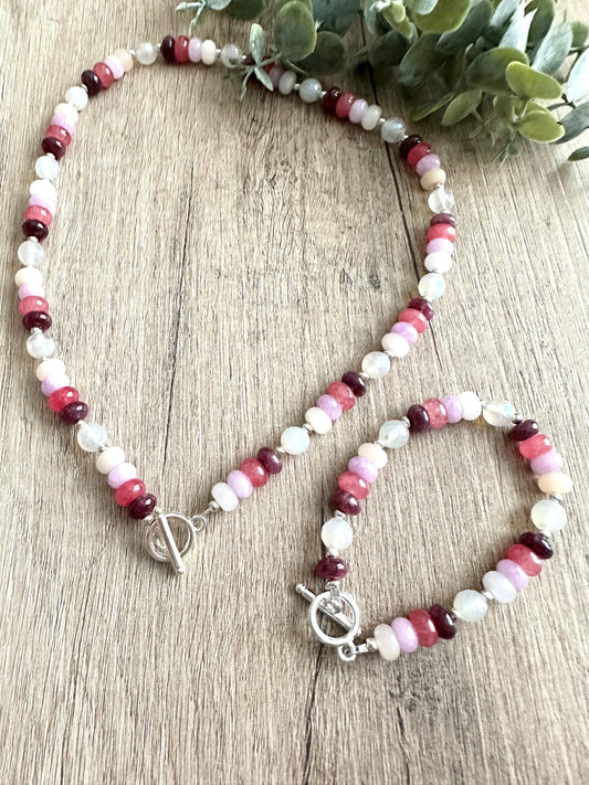 Multishade Pink Beads Necklace and Bracelet Set-Gift-Wedding-Bridesmaid
