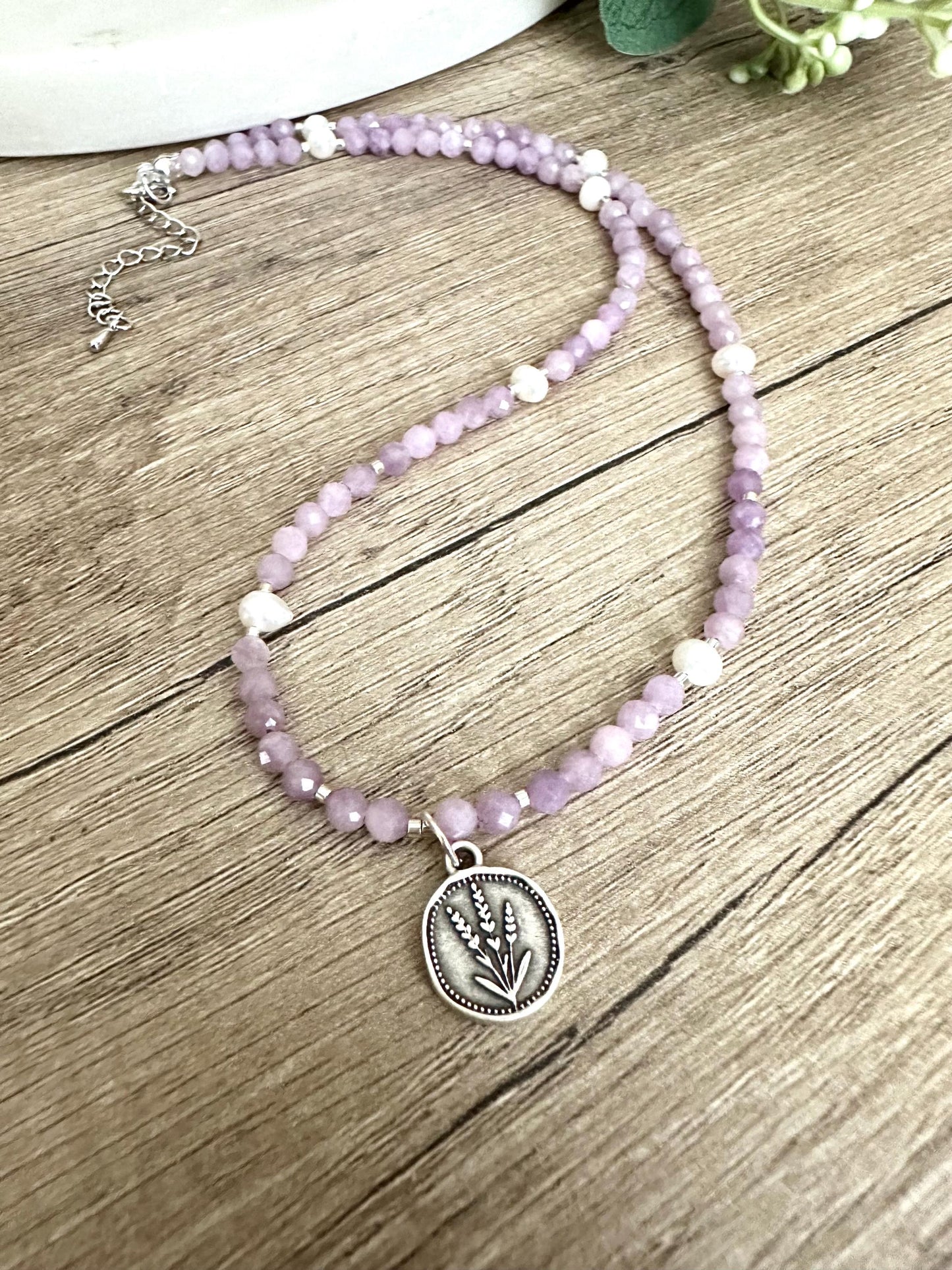 Lavender Beaded Necklace With A Flower Pendant Gift for her-Wedding-Bridesmaid