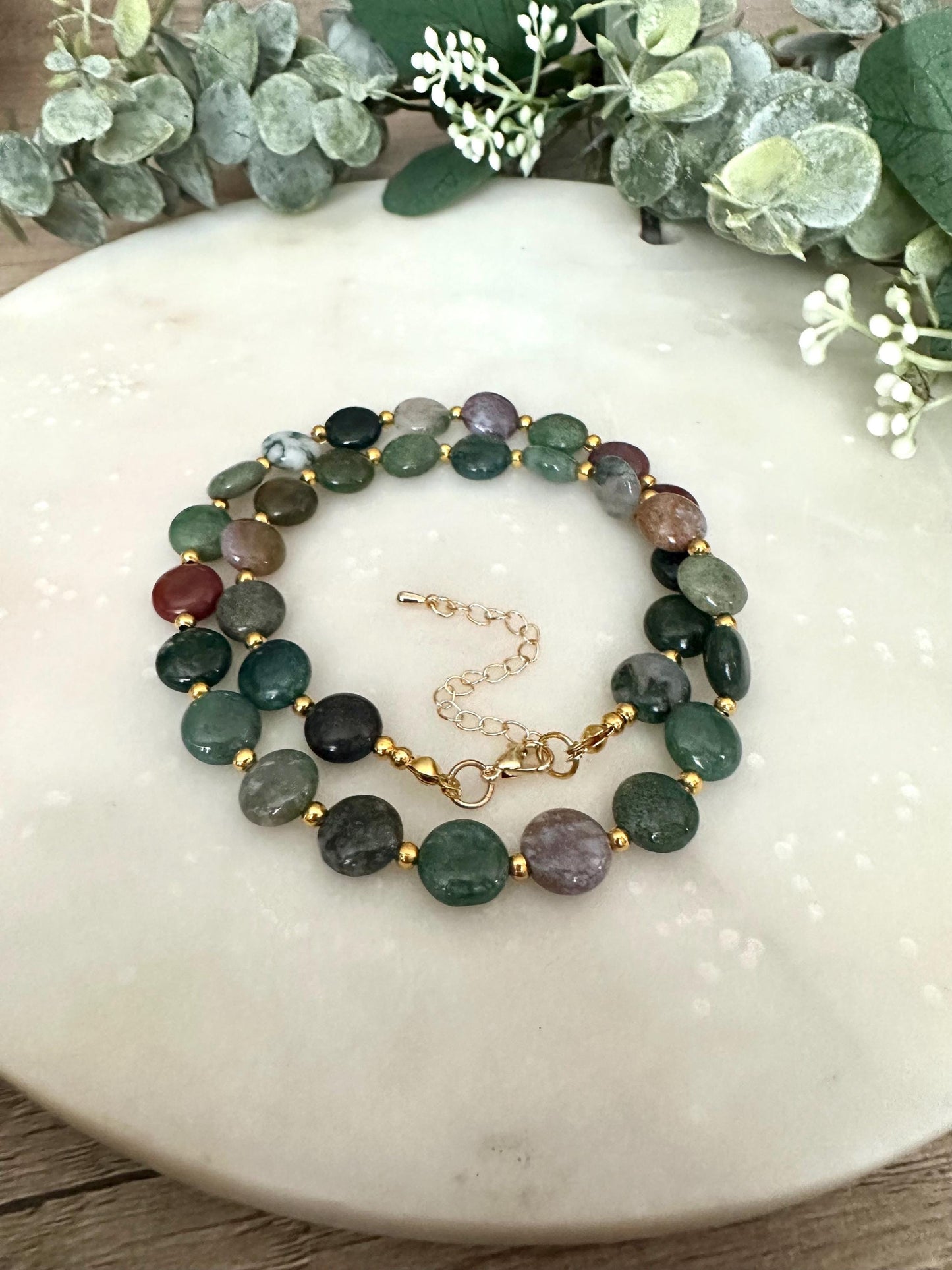 Fall Green Agate Beaded Necklace -Gift-Wedding-Bridesmaid