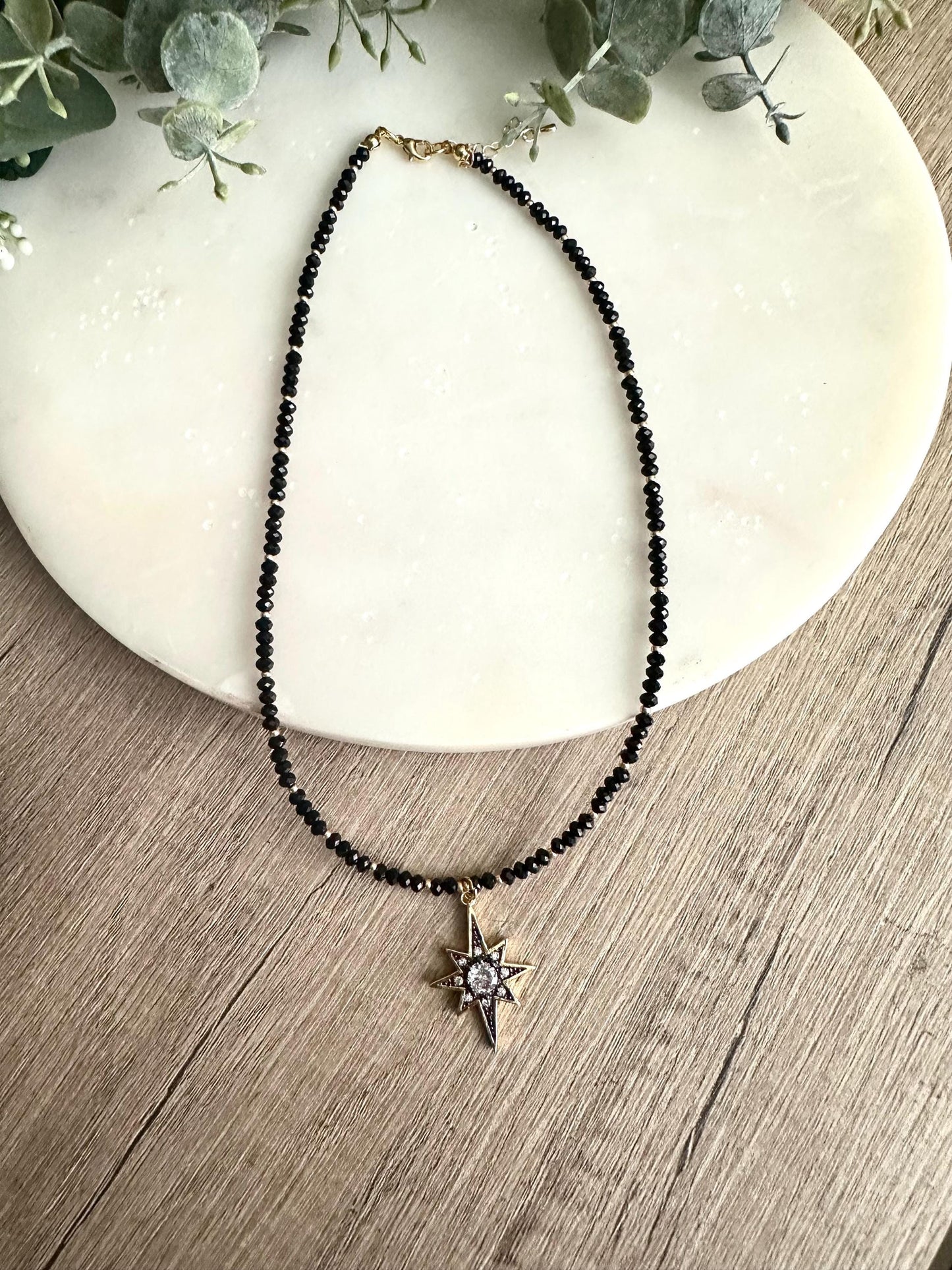 Starry Nights- Starlight Black Tourmaline Beaded Necklace -Gift-Wedding-Bridesmaid