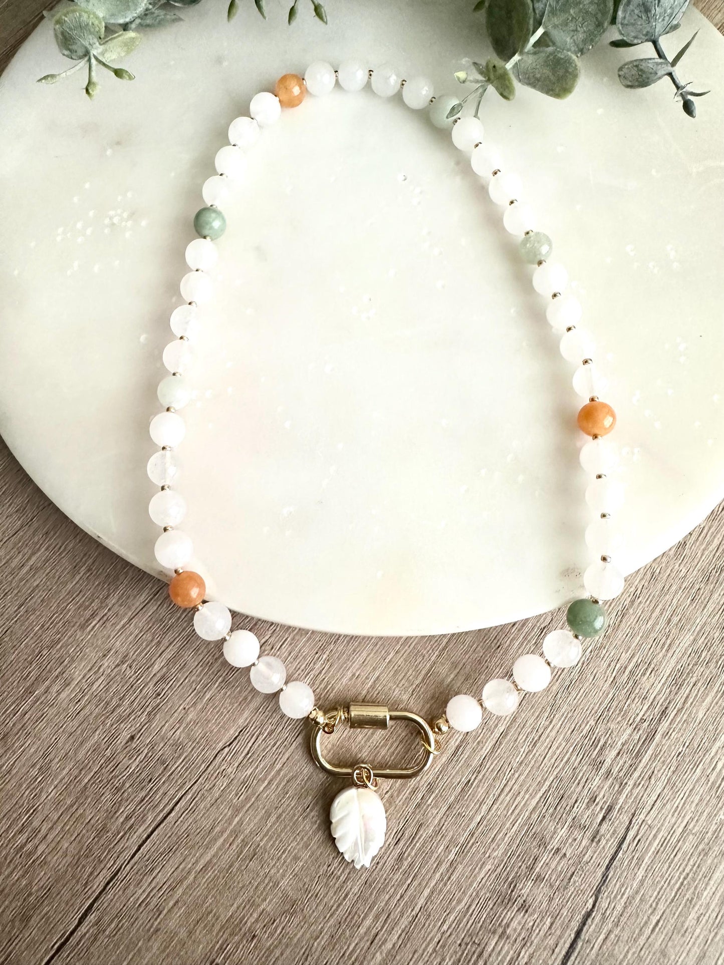 White Leaf Beaded Necklace -Gift-Wedding-Bridesmaid