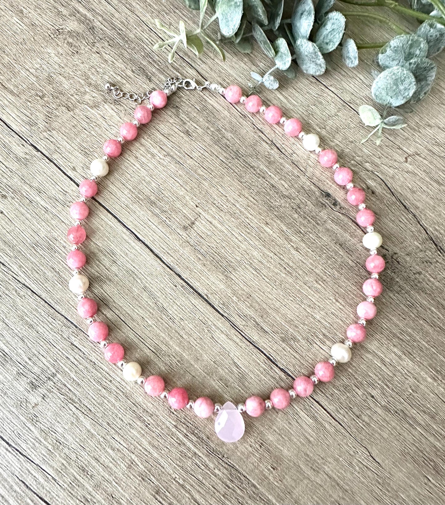 Pink Beaded Drop Necklace -Gift-Wedding-Bridesmaid