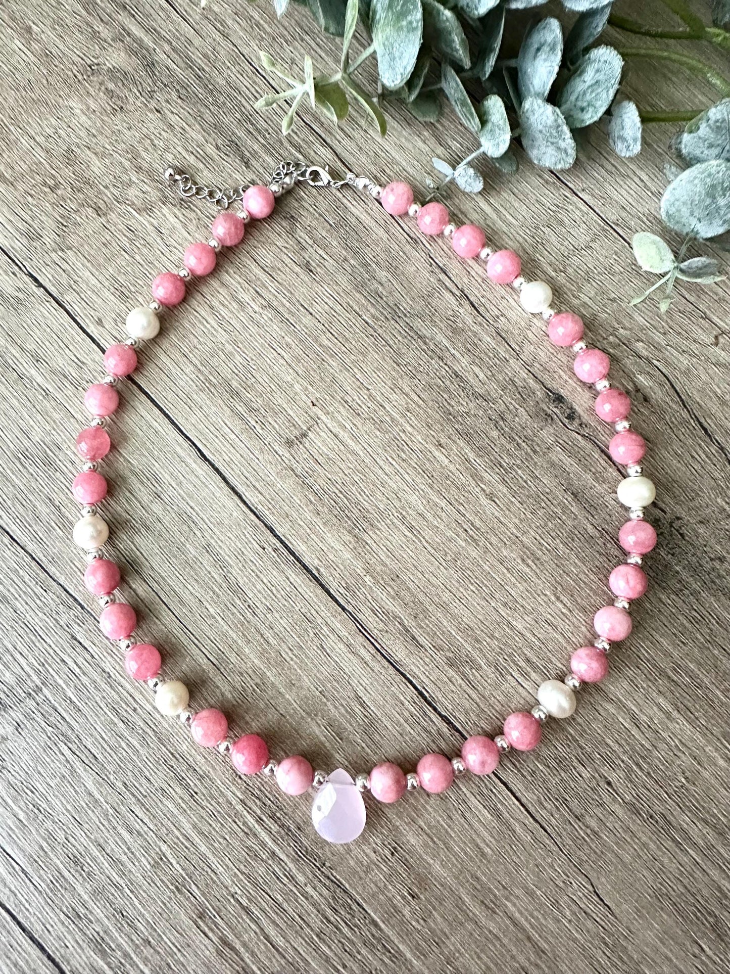 Pink Beaded Drop Necklace -Gift-Wedding-Bridesmaid