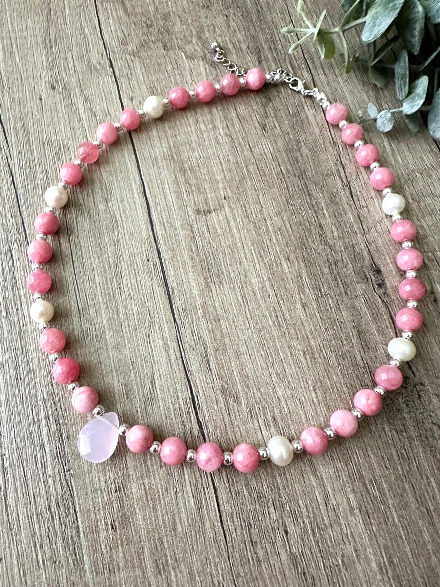 Pink Beaded Drop Necklace -Gift-Wedding-Bridesmaid