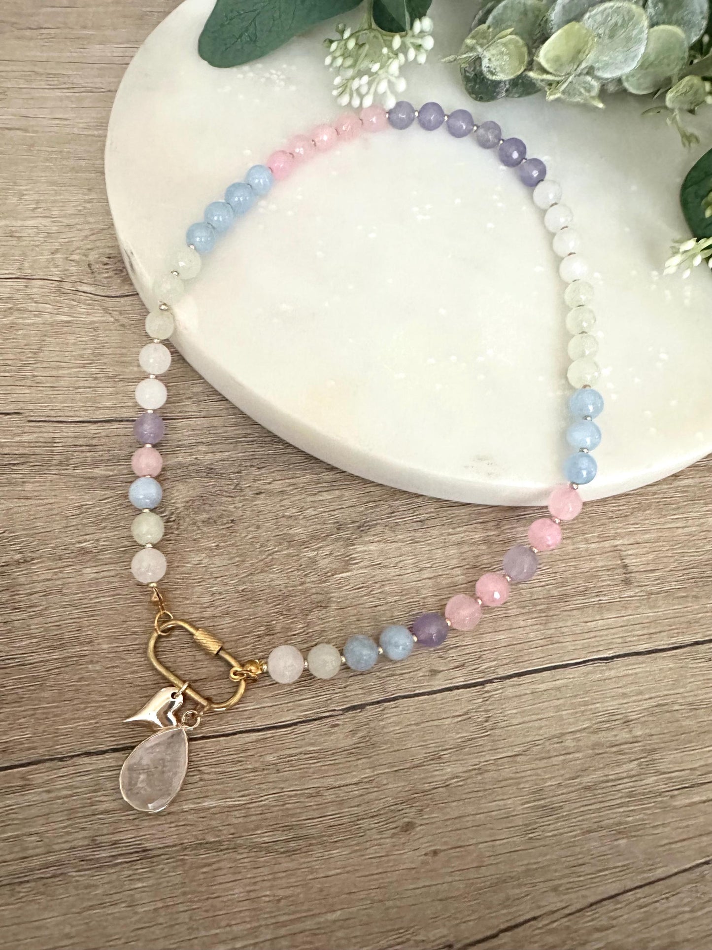 Pastel Multicolor Pink Purple Green Blue Beaded Necklace -Gift-Wedding-Bridesmaid