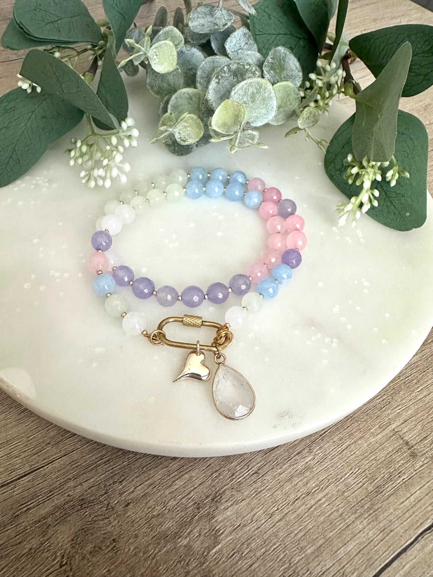Pastel Multicolor Pink Purple Green Blue Beaded Necklace -Gift-Wedding-Bridesmaid