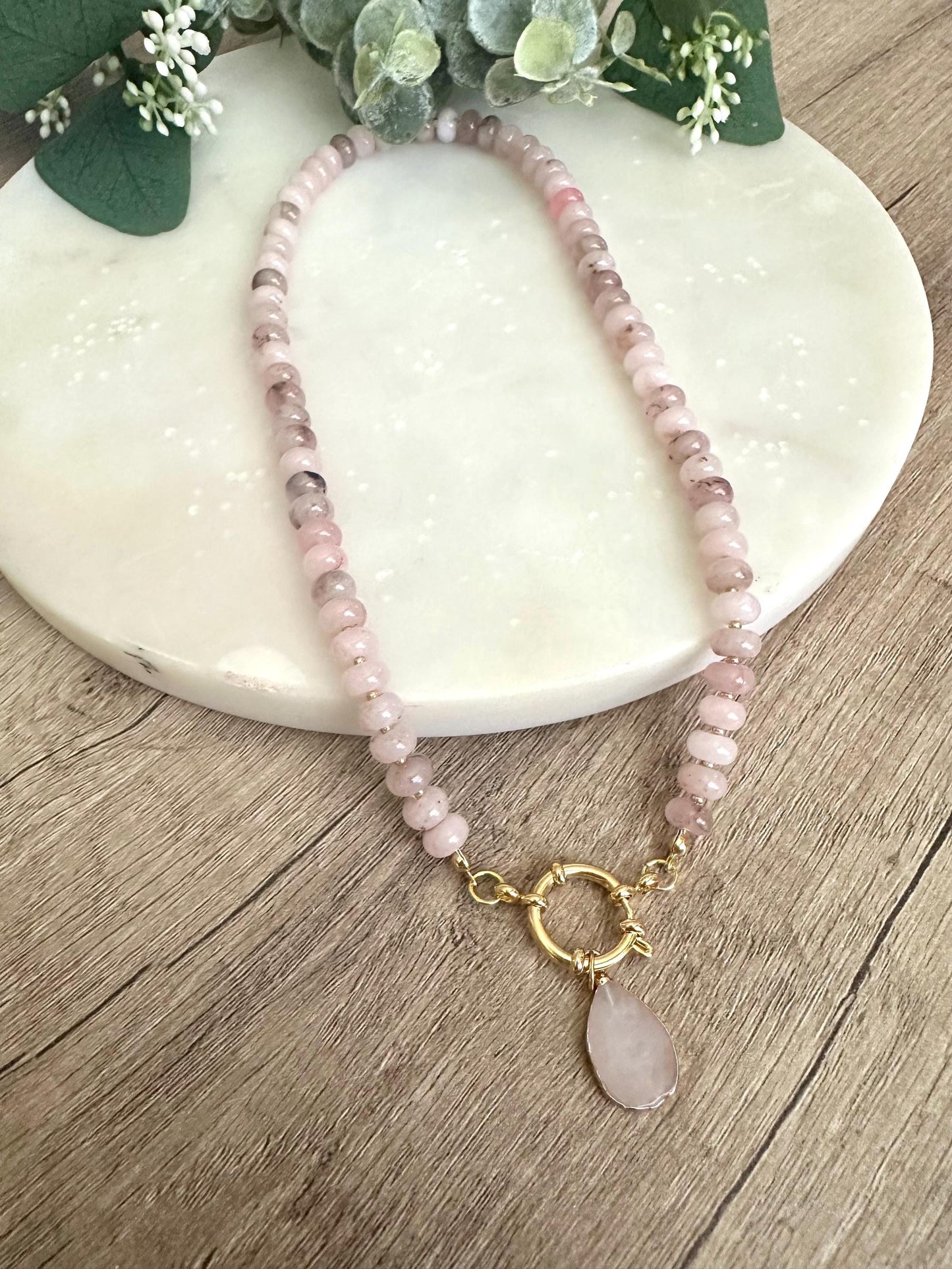 Fall Pink Beaded Necklace -Gift-Wedding-Bridesmaid