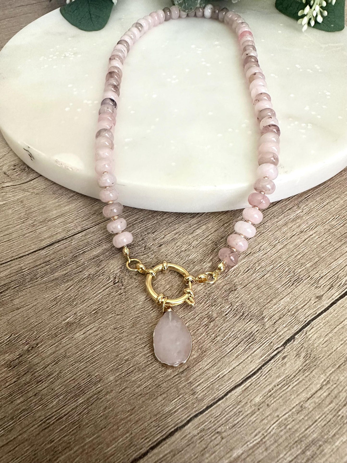 Fall Pink Beaded Necklace -Gift-Wedding-Bridesmaid
