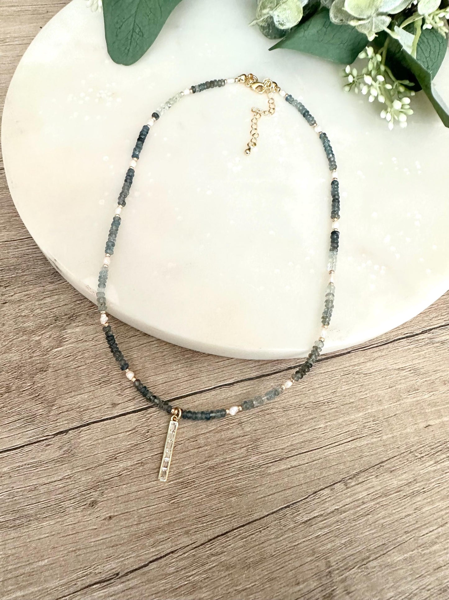 Aquamarine Moss Beaded Necklace -Gift-Wedding-Bridesmaid