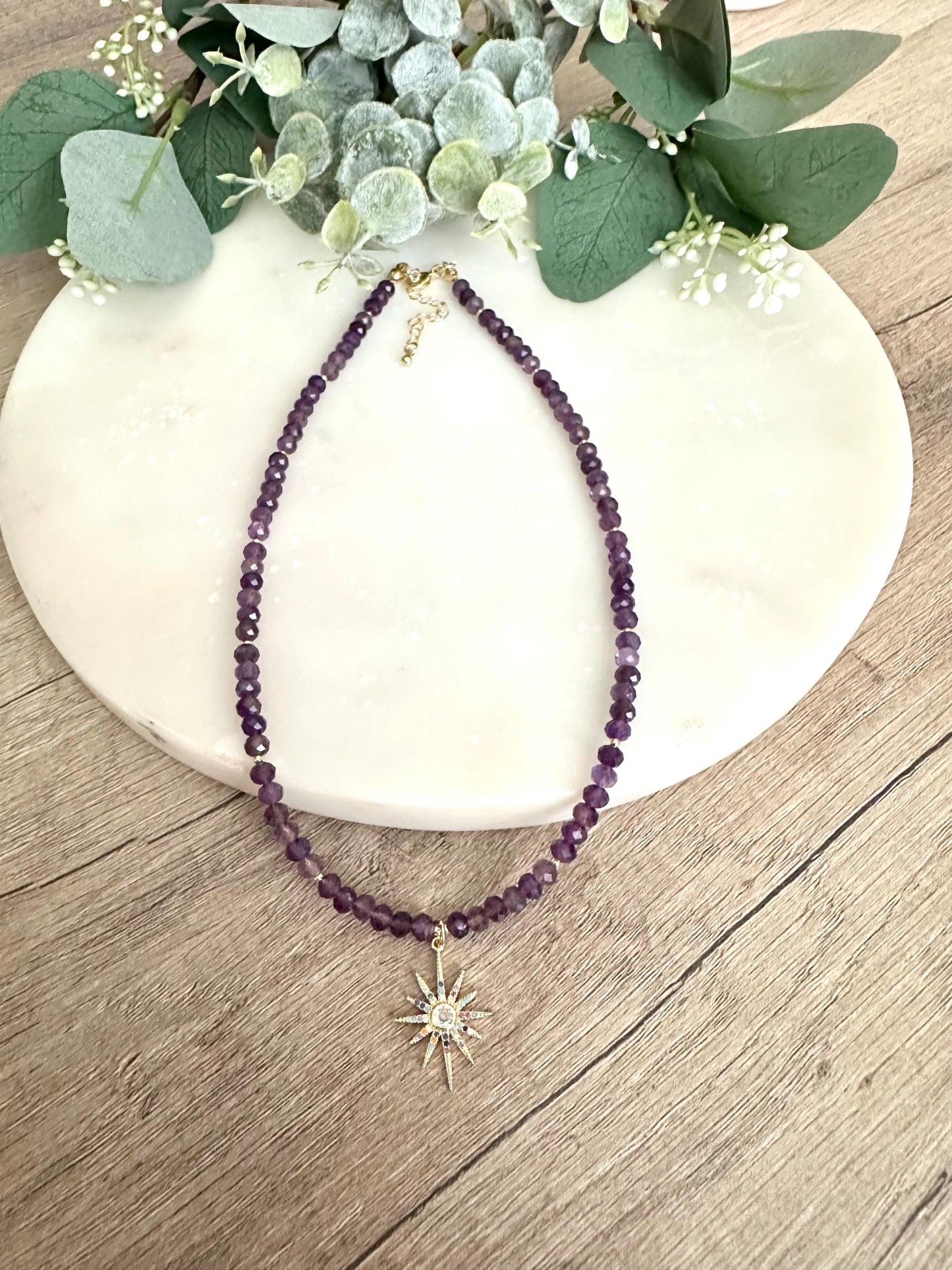 Purple Amethyst Beaded Necklace -Gift-Wedding-Bridesmaid