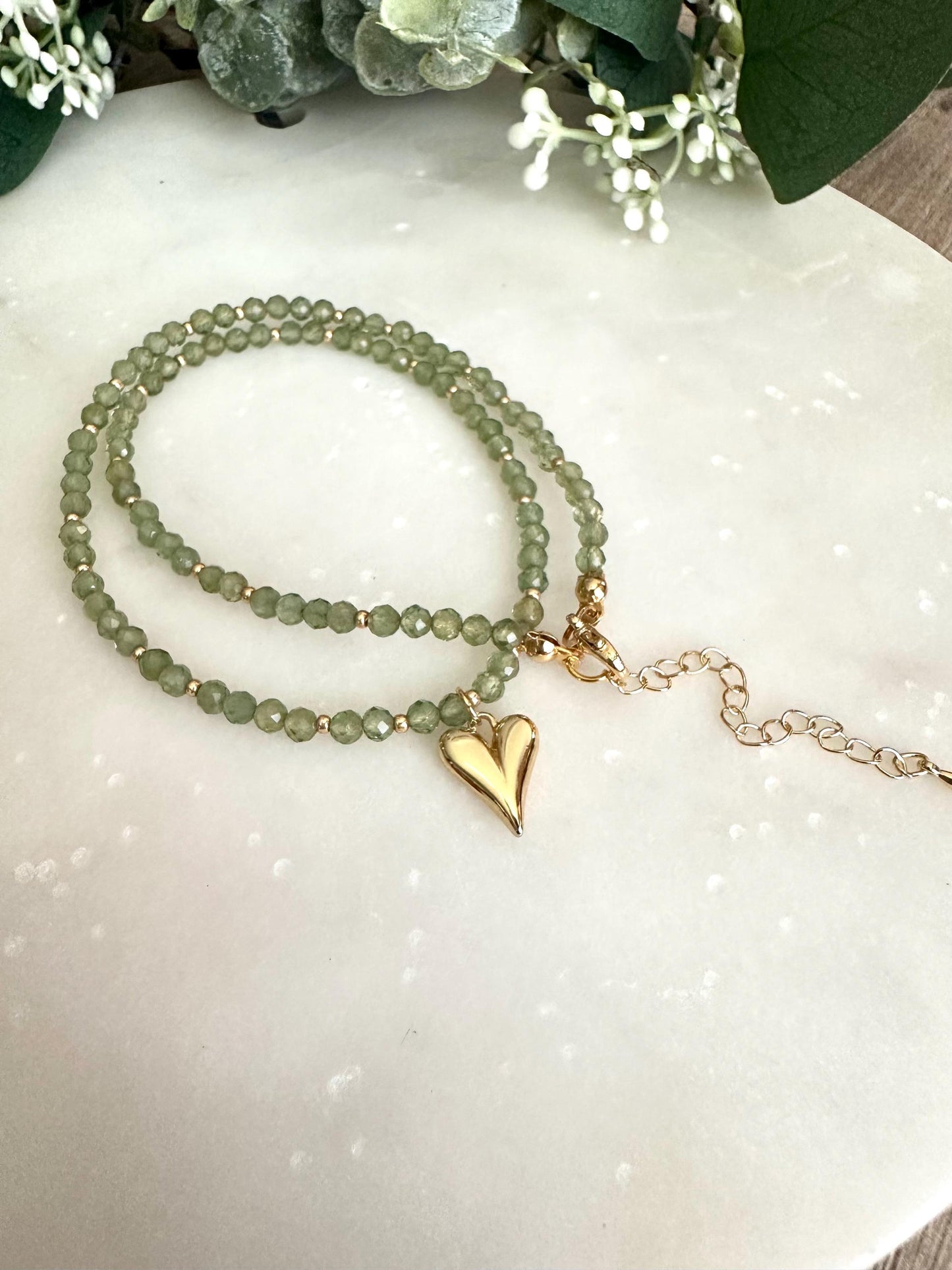 Green Apatite Beaded Heart Necklace -Gift-Wedding-Bridesmaid