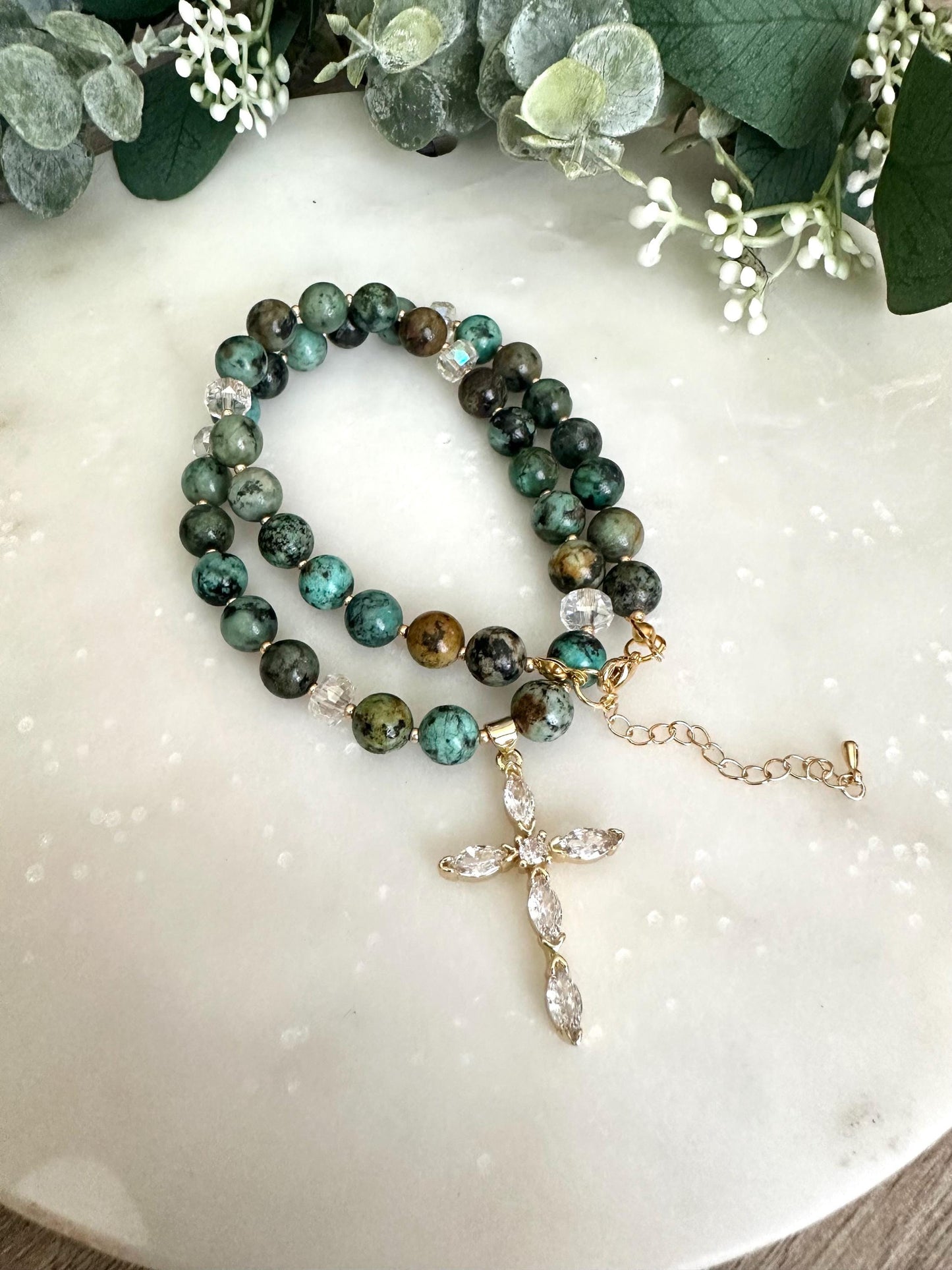 Fall African Turquoise Beaded Cross Necklace -Gift-Wedding-Bridesmaid