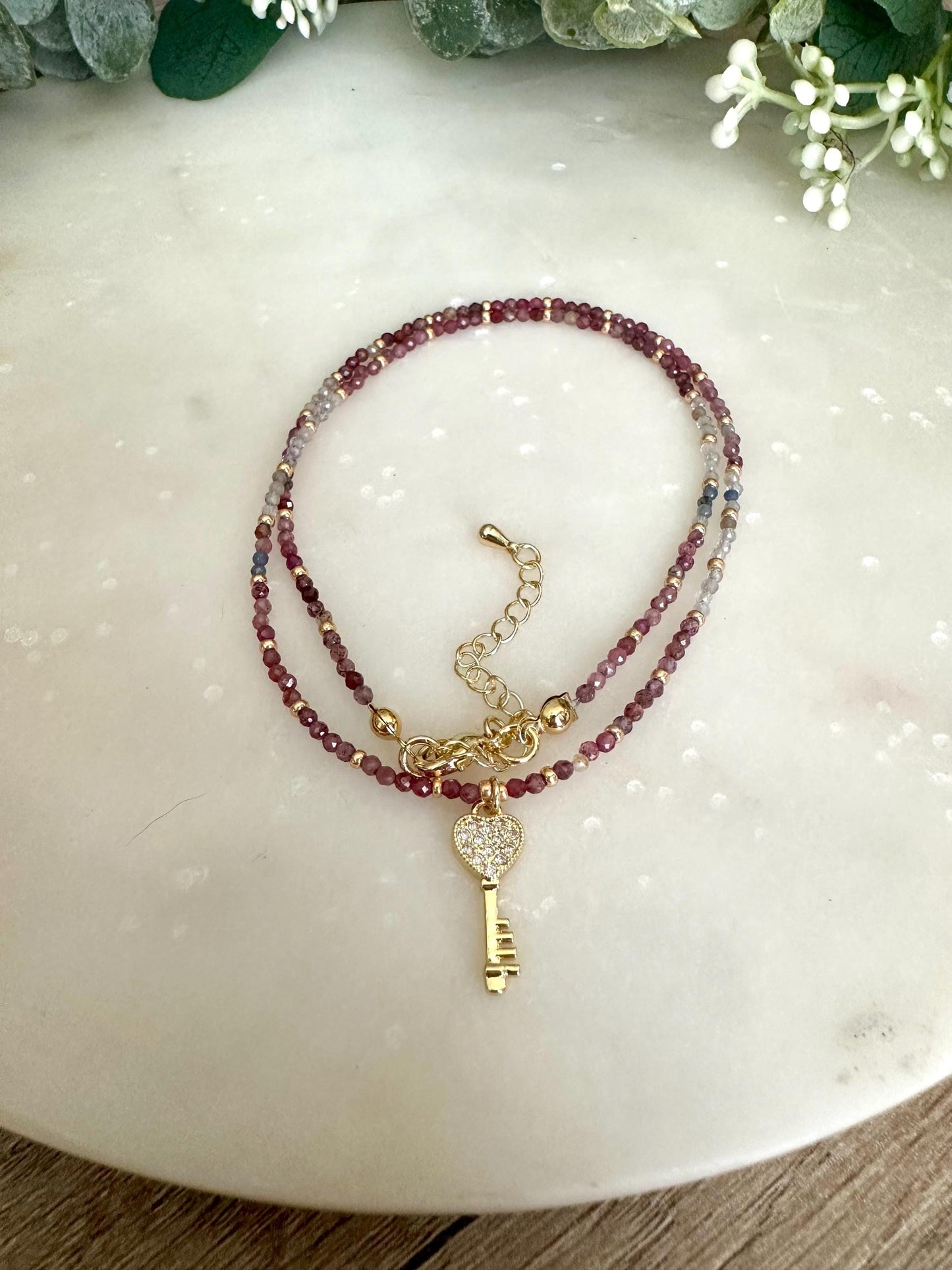 Key Ruby Beaded Necklace -Gift-Wedding-Bridesmaid