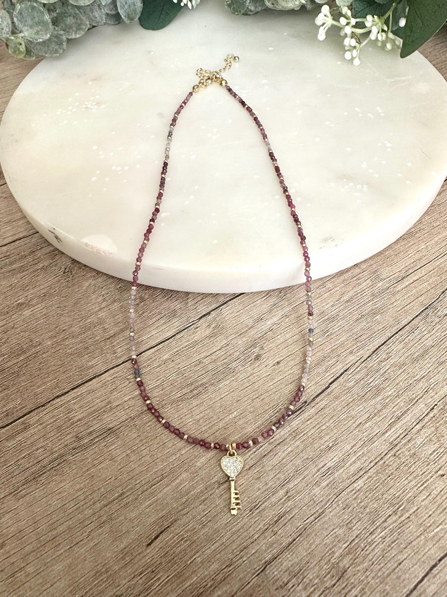 Key Ruby Beaded Necklace -Gift-Wedding-Bridesmaid