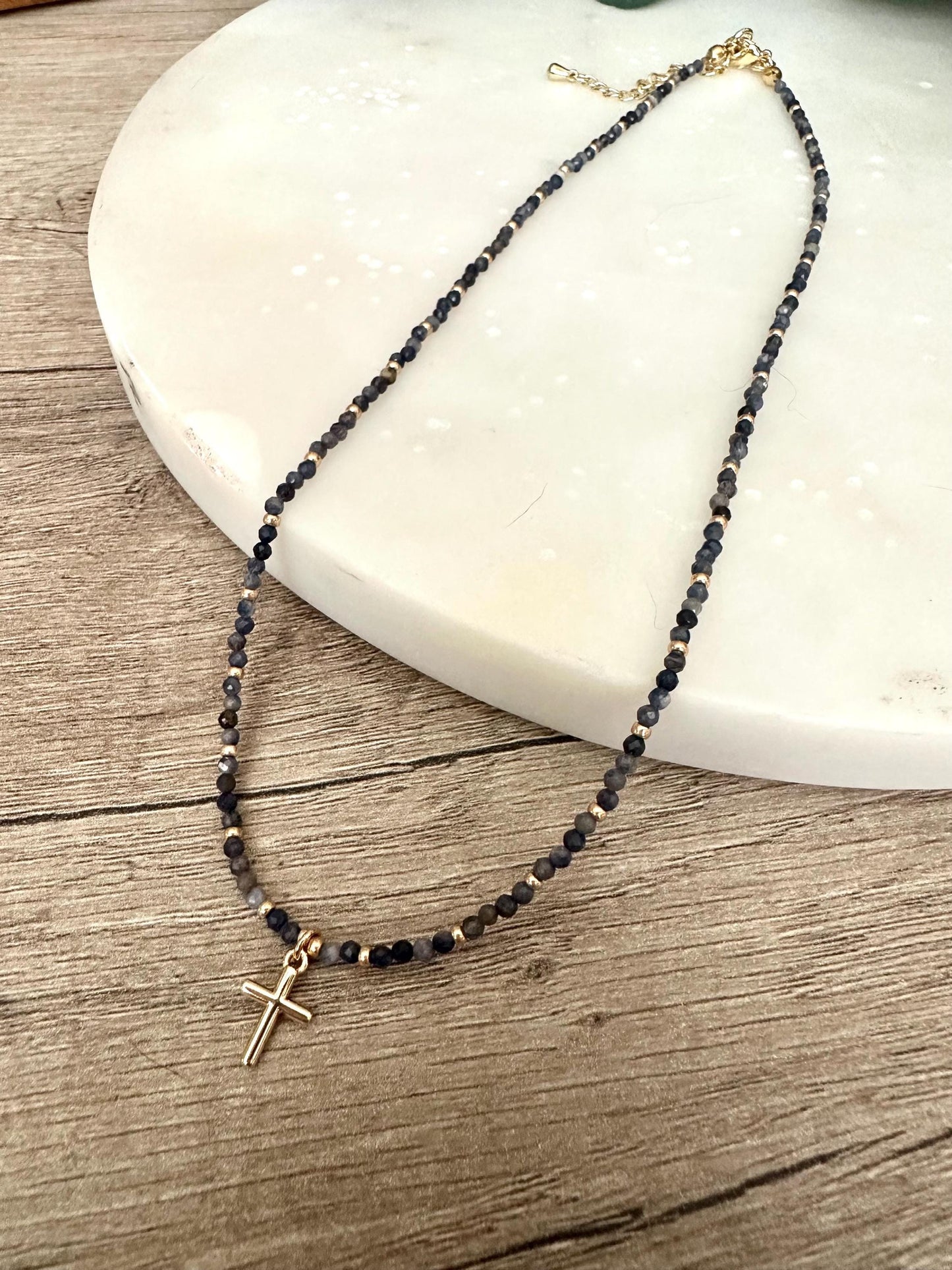 Cross Sapphire Beaded Necklace -Gift-Wedding-Bridesmaid
