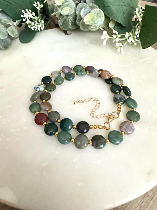 Fall Green Agate Beaded Necklace -Gift-Wedding-Bridesmaid