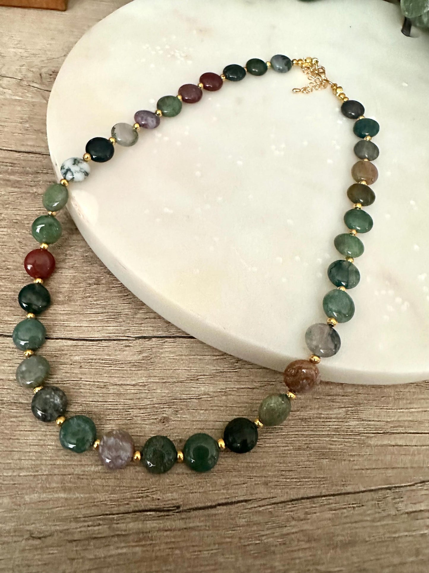 Fall Green Agate Beaded Necklace -Gift-Wedding-Bridesmaid