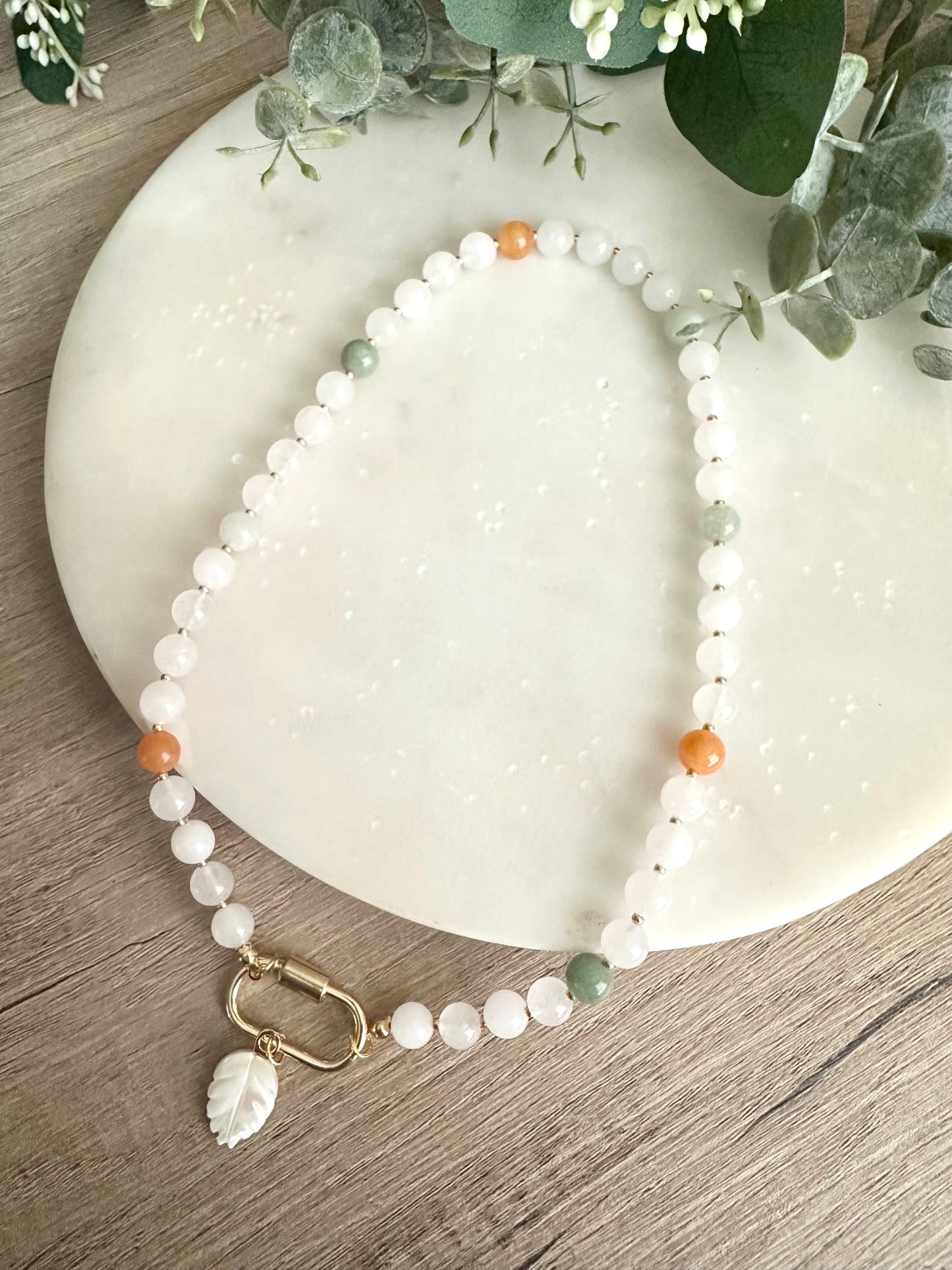 White Leaf Beaded Necklace -Gift-Wedding-Bridesmaid