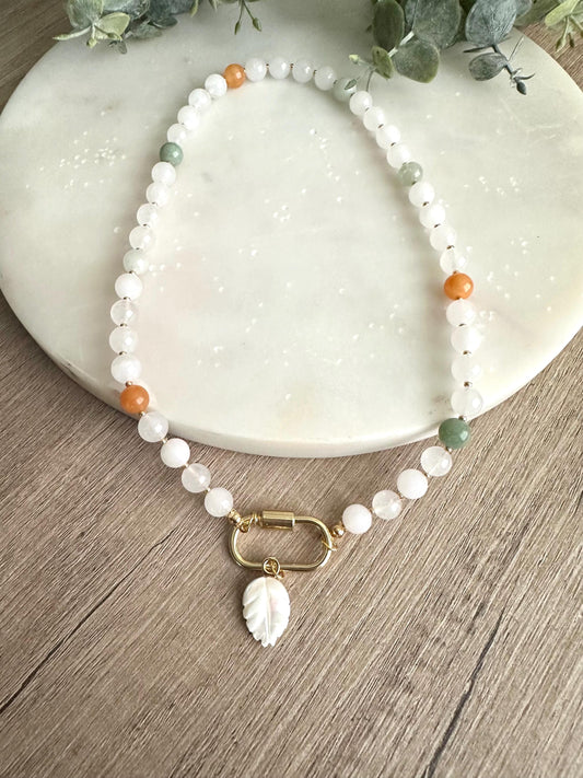 White Leaf Beaded Necklace -Gift-Wedding-Bridesmaid