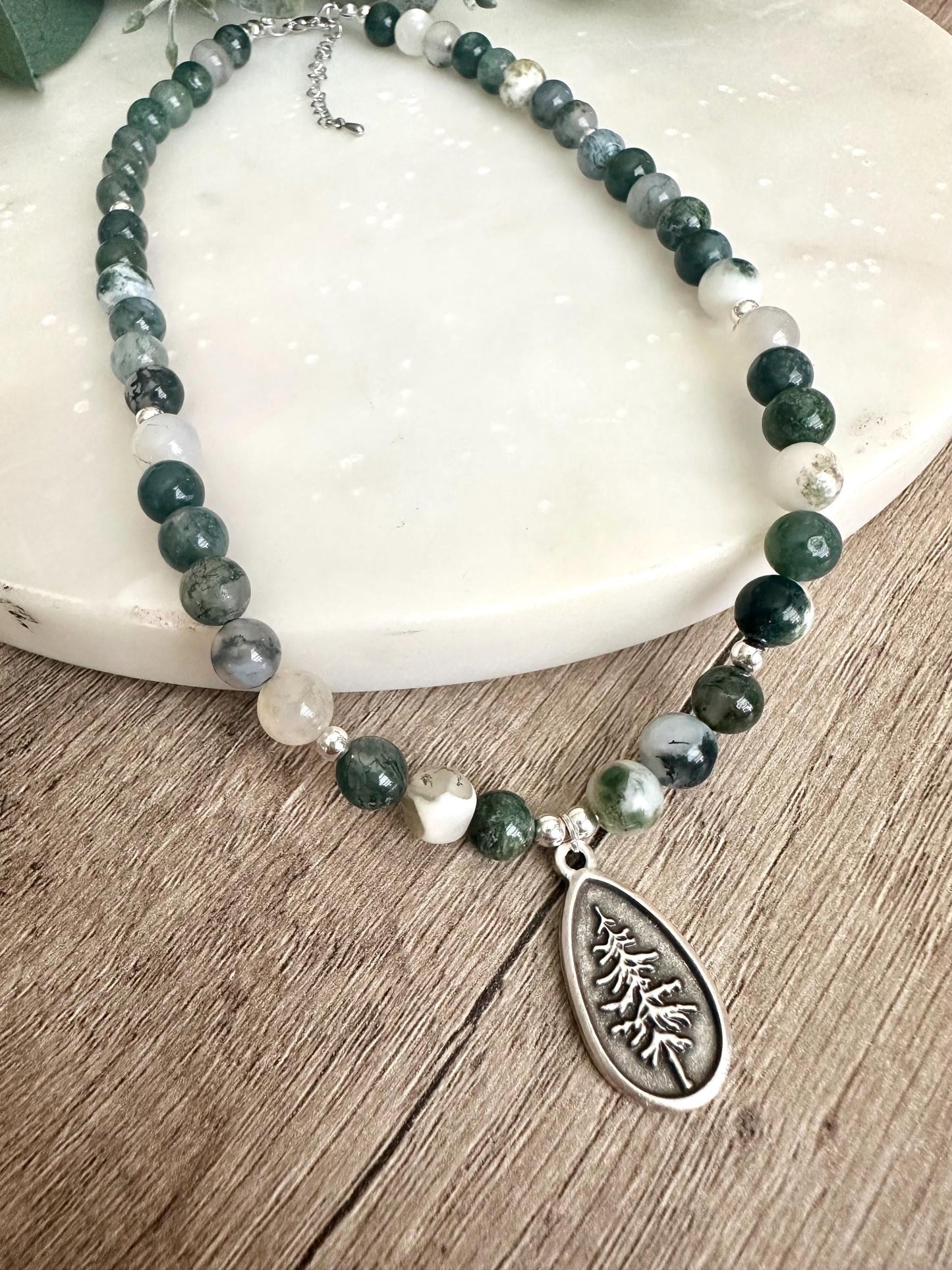 Fall Tree Moss Beaded Necklace -Gift-Wedding-Bridesmaid