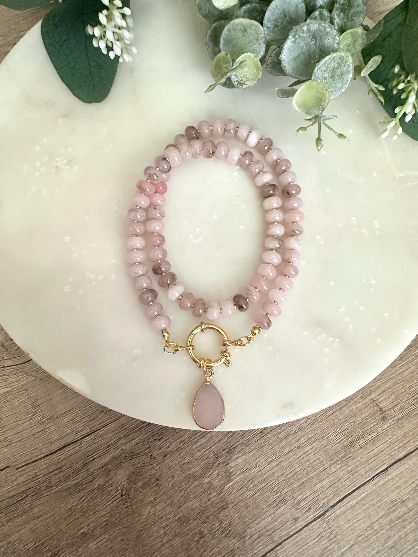Fall Pink Beaded Necklace -Gift-Wedding-Bridesmaid