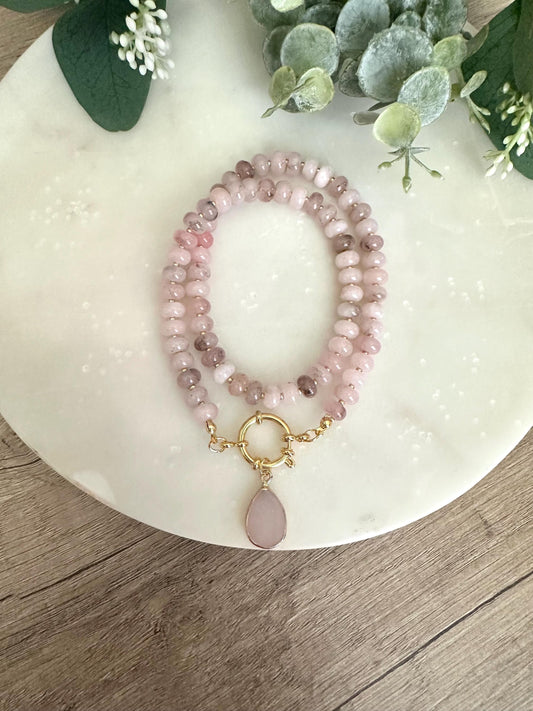 Fall Pink Beaded Necklace -Gift-Wedding-Bridesmaid