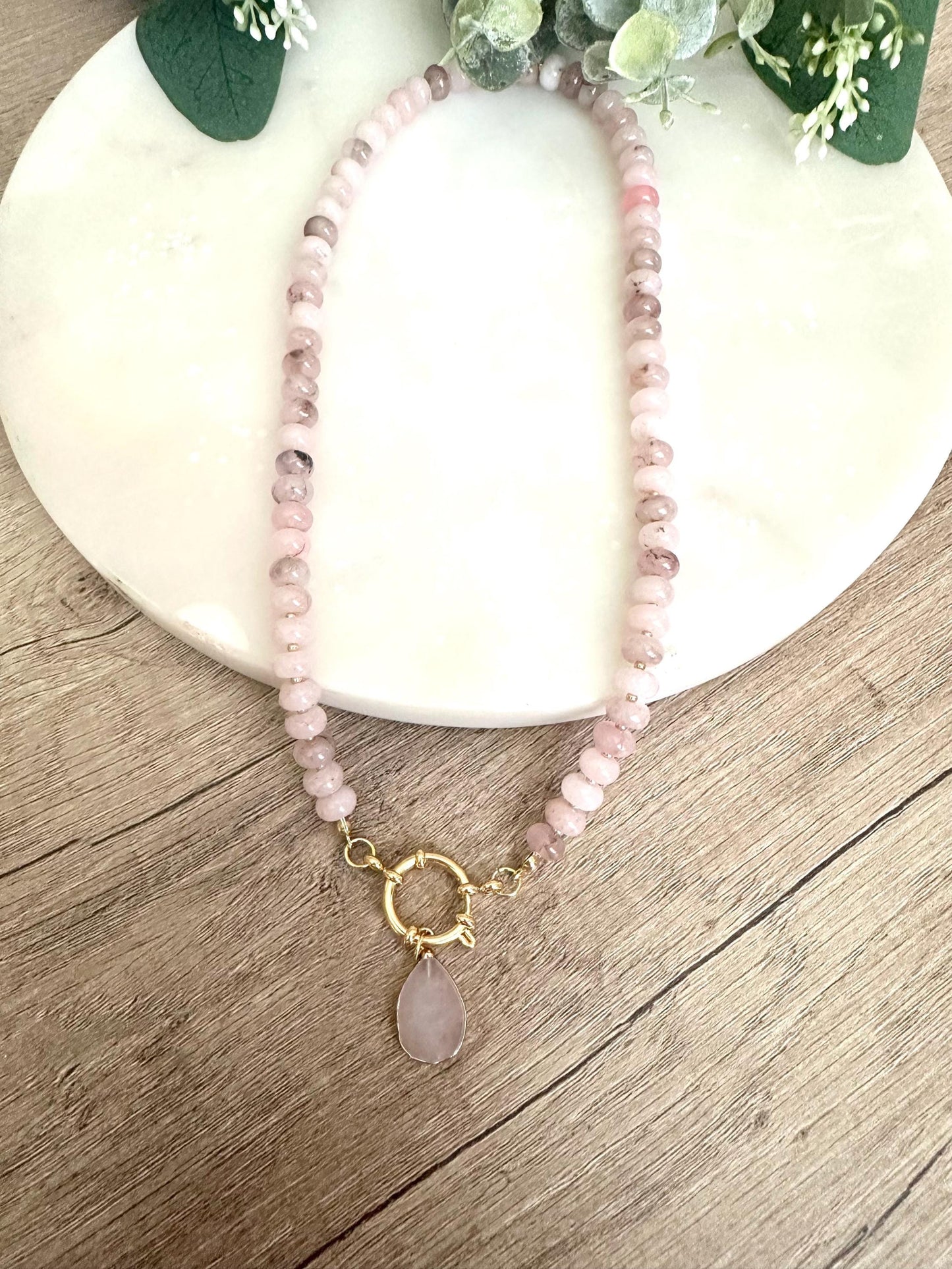 Fall Pink Beaded Necklace -Gift-Wedding-Bridesmaid