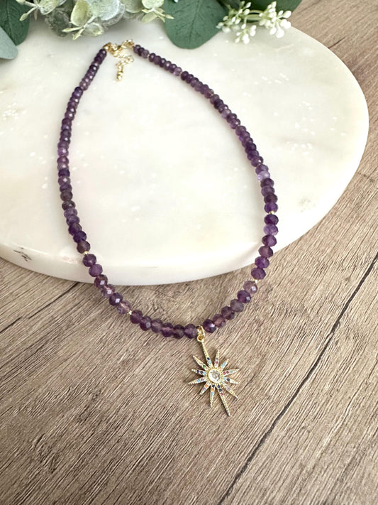 Purple Amethyst Beaded Necklace -Gift-Wedding-Bridesmaid