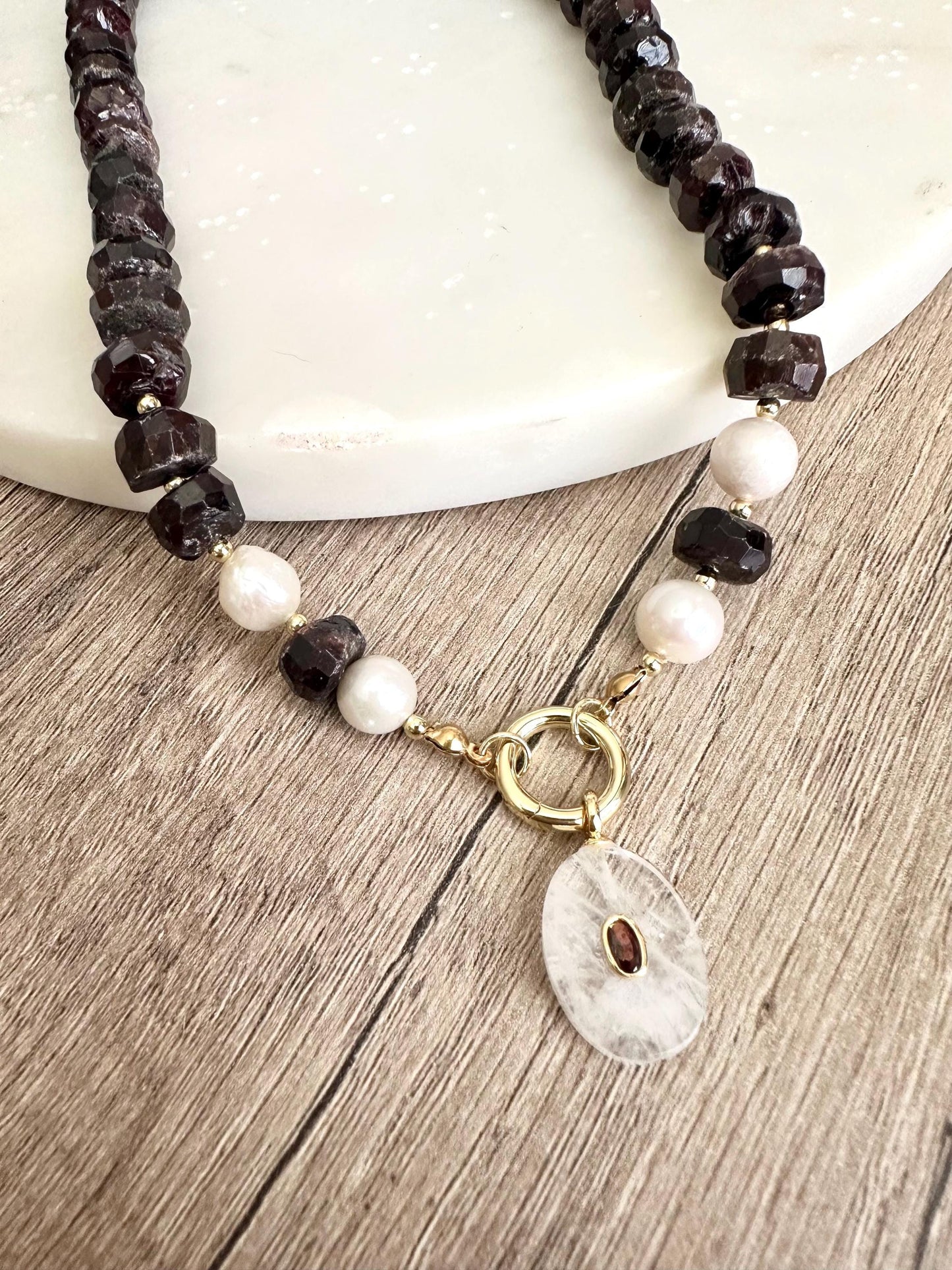 Garnet Beaded Necklace Stone Pendant Chunky Necklaces -Gift-Wedding-Bridesmaid