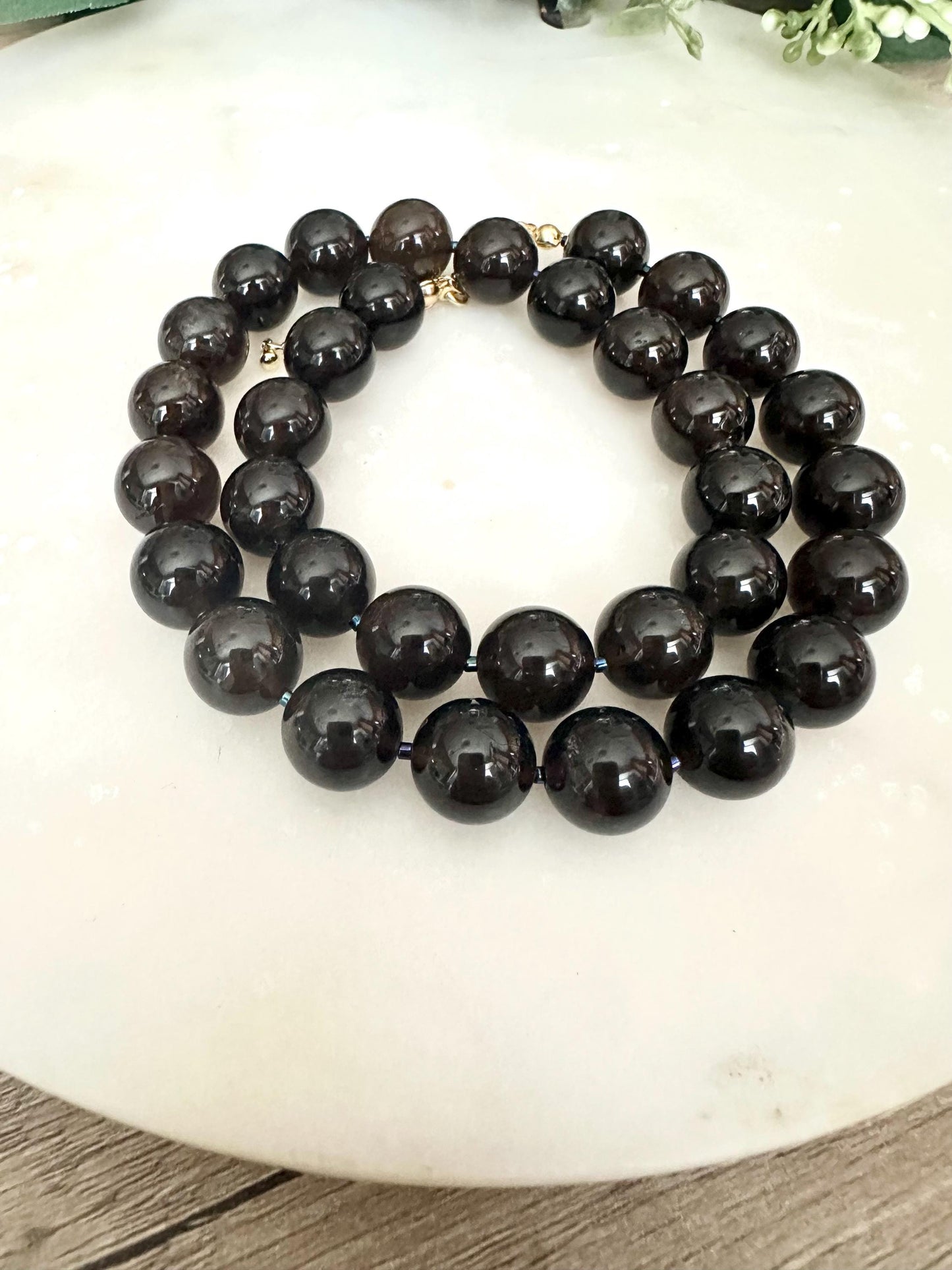 Dark Smokey Quartz Beaded Necklace Autumn Necklace-Gift for Her-Wedding-Bridesmaid
