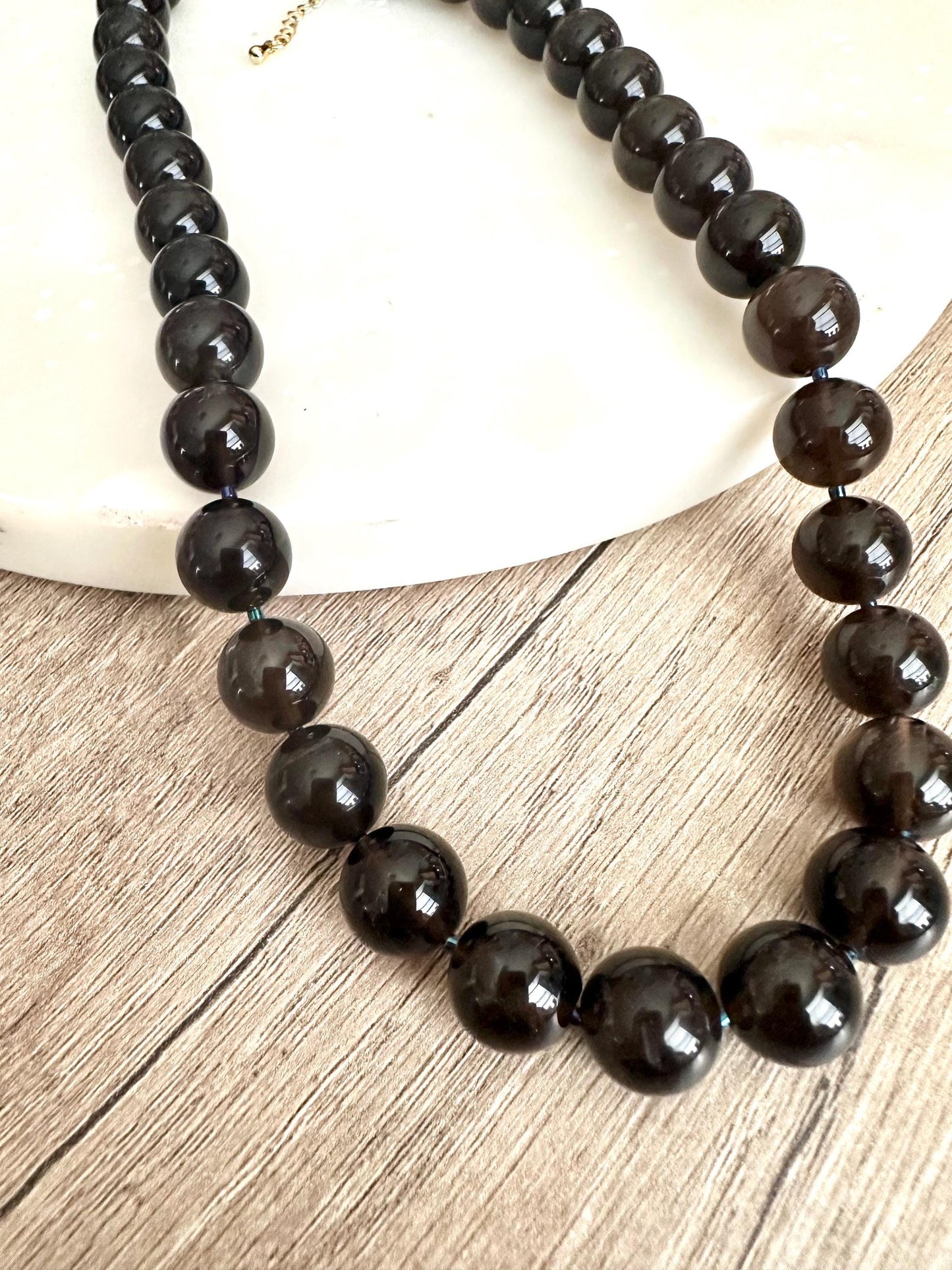 Dark Smokey Quartz Beaded Necklace Autumn Necklace-Gift for Her-Wedding-Bridesmaid
