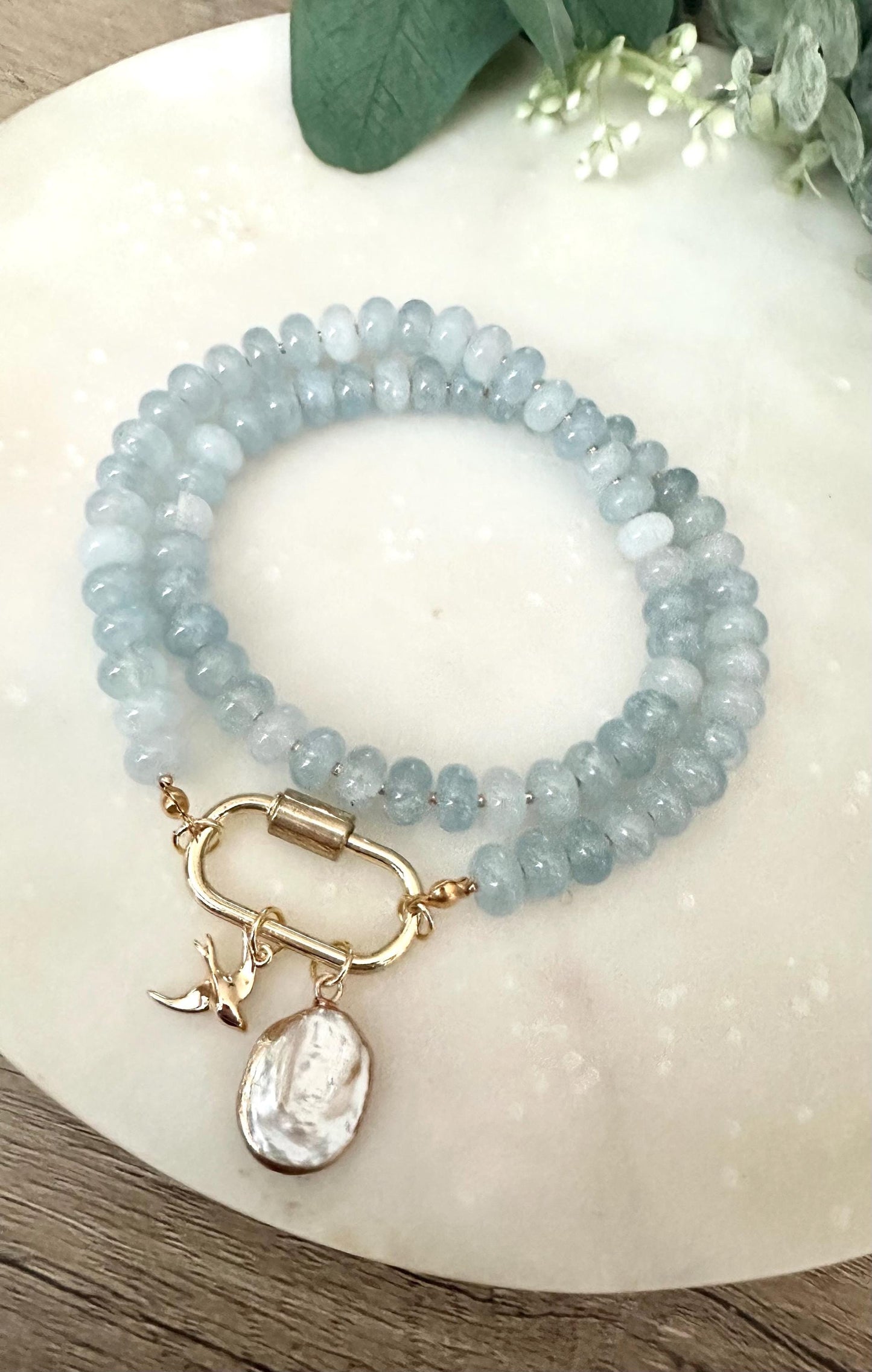 Light Blue Aquamarine Jade Beaded  Necklace -Gift-Wedding-Bridesmaid