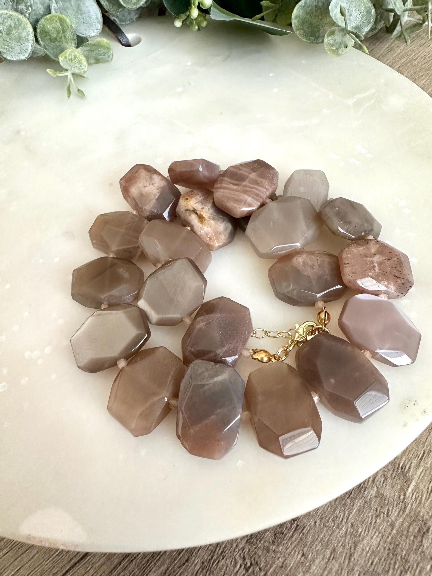 Peach Moonstone Beaded Necklace- Chunky Necklace -Gift-Wedding-Bridesmaid