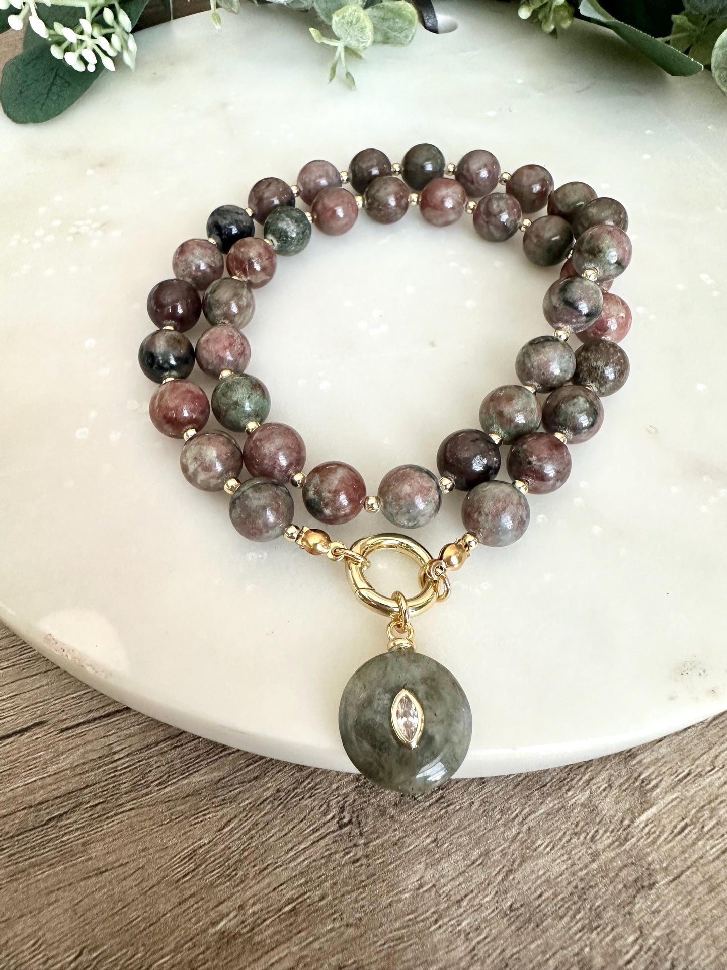 Red Green Garnet Beaded Necklace -Gift for Her-Wedding-Bridesmaid