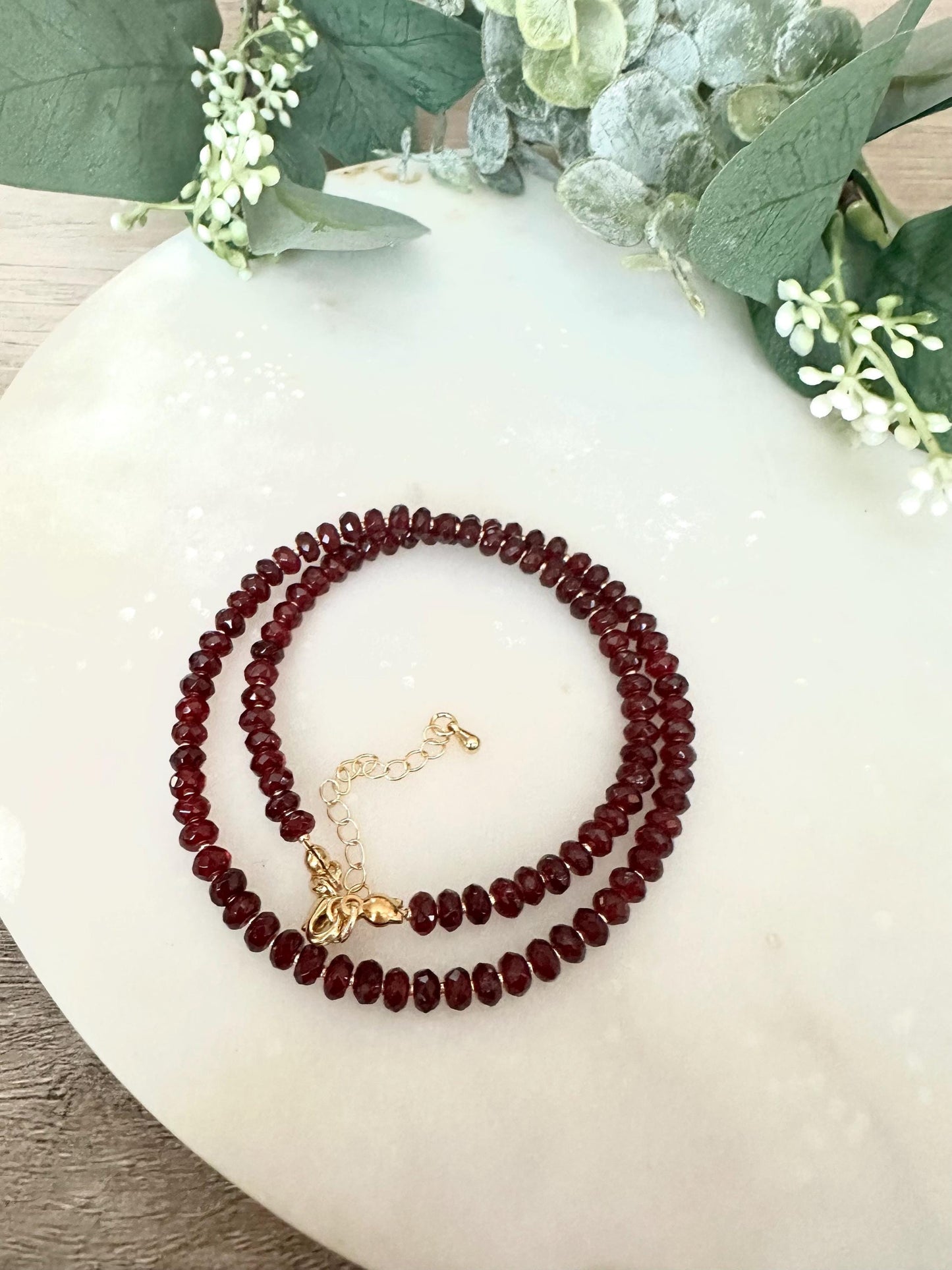 Ruby Quartz Beaded-Dainty Necklace-  Necklace -Gift-Wedding-Bridesmaid
